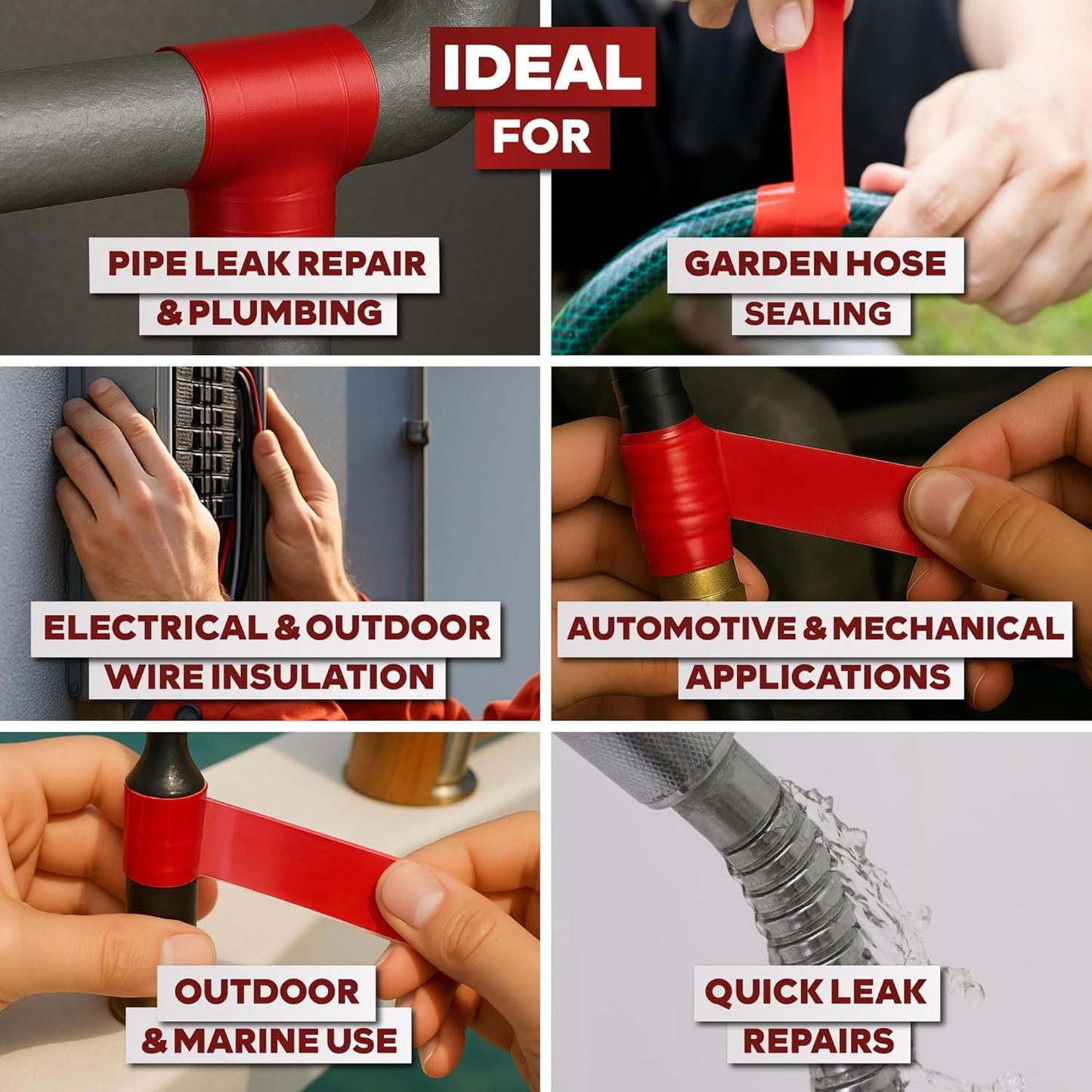 XFasten Self Fusing Silicone Tape Waterproof – 1" x 36 Feet Red, Self Amalgamating Tape, Silicone Rubber for Plumbing, Sealing Pipes, Hose Repair, Outdoor Coax and Electrical Cables – Weatherproof