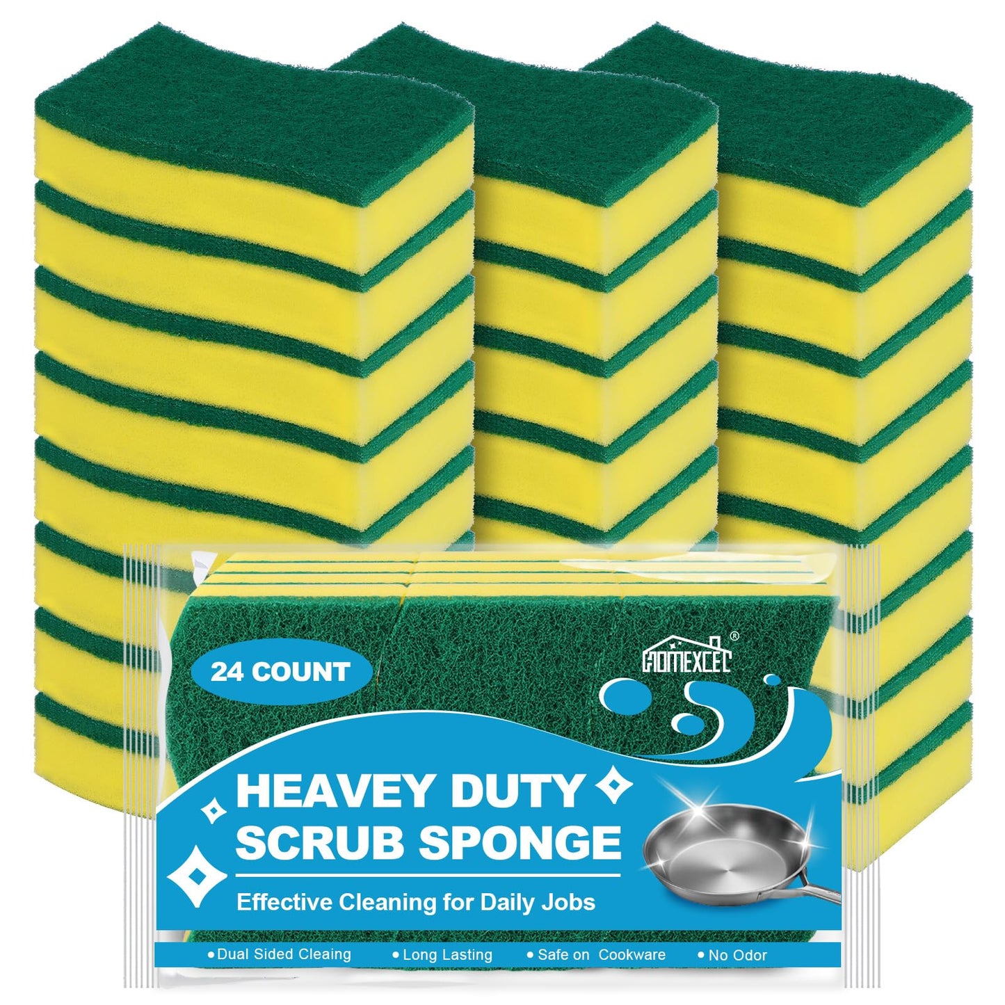 HOMEXCEL 24PK Sponges Kitchen, Heavy Duty Dish Scrubber Sponge for Home