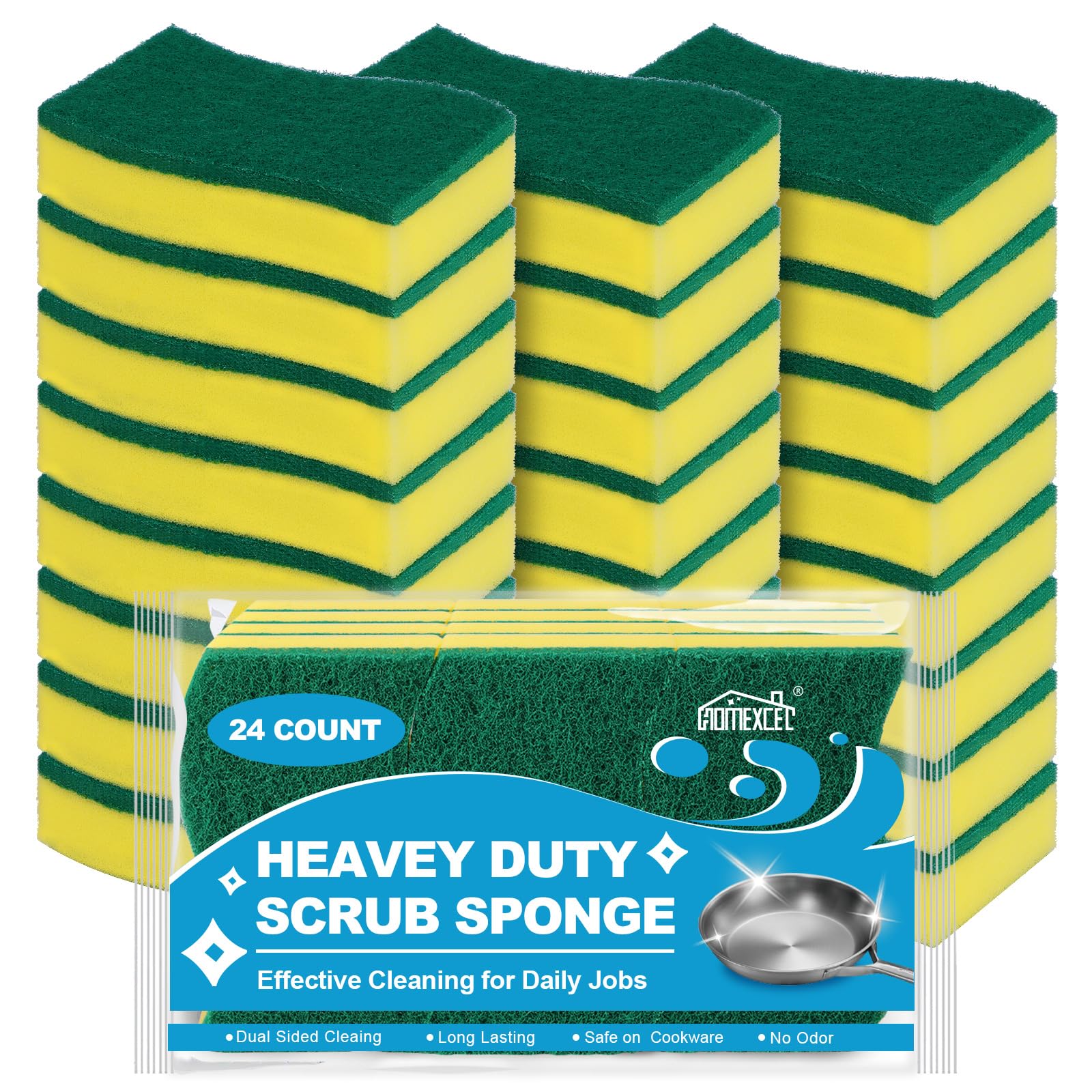 HOMEXCEL 24PK Sponges Kitchen, Heavy Duty Dish Scrubber Sponge for Home