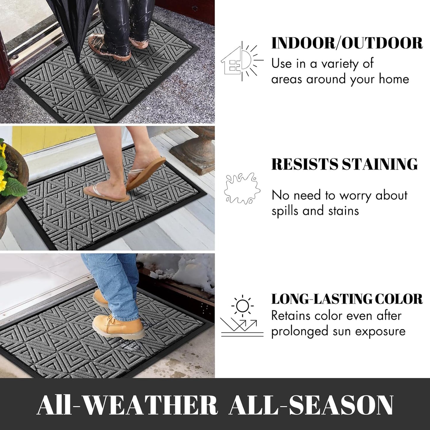 Yimobra Outdoor Mats for Front Door 29.5x17, All-Weather Waterproof Non-Slip Outdoor Door Mat Outside Eentrance, Garage/Patio Entryway Indoor Doormat, Easy Clean, Grey