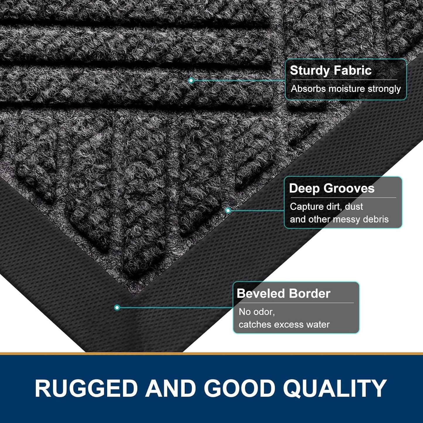 Smiry Front Door Mat Outside Entrance, Heavy Duty Outdoor Indoor Natural Rubber Doormat, Non Slip, Trap Dirt and Moisture, Easy Clean, Low Profile Patio Porch Entryway Mat, 29.5x17, Silver Grey