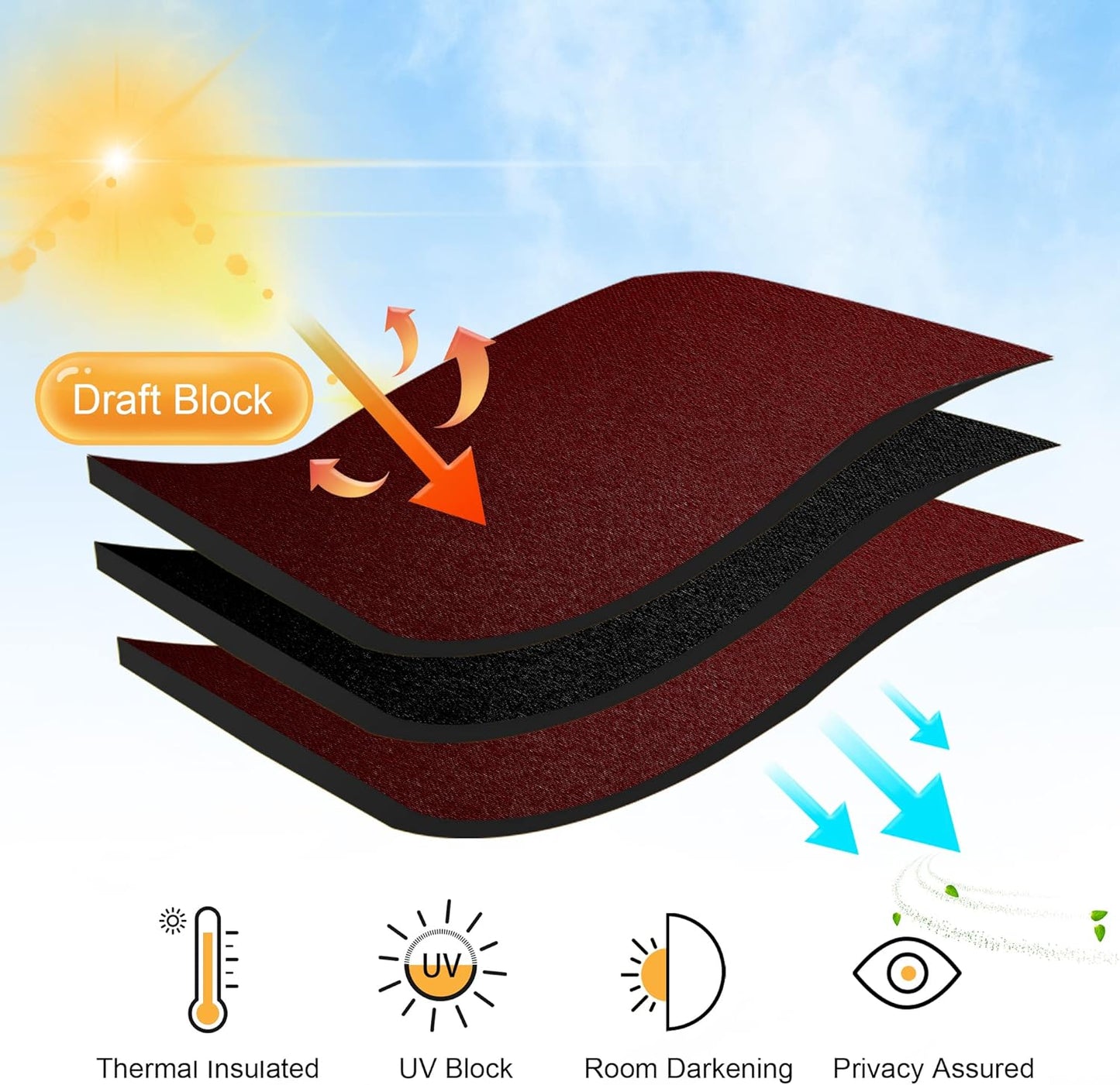 RYB HOME Blackout Curtain Panels Thermal Insulated Kitchen Window Treatment Slot Rod Pocket Top Room Darkening Drapes for Kids Nursery Girl's Room Bedroom, Wide 42 x Long 54, Burgundy Red, 2 Pieces