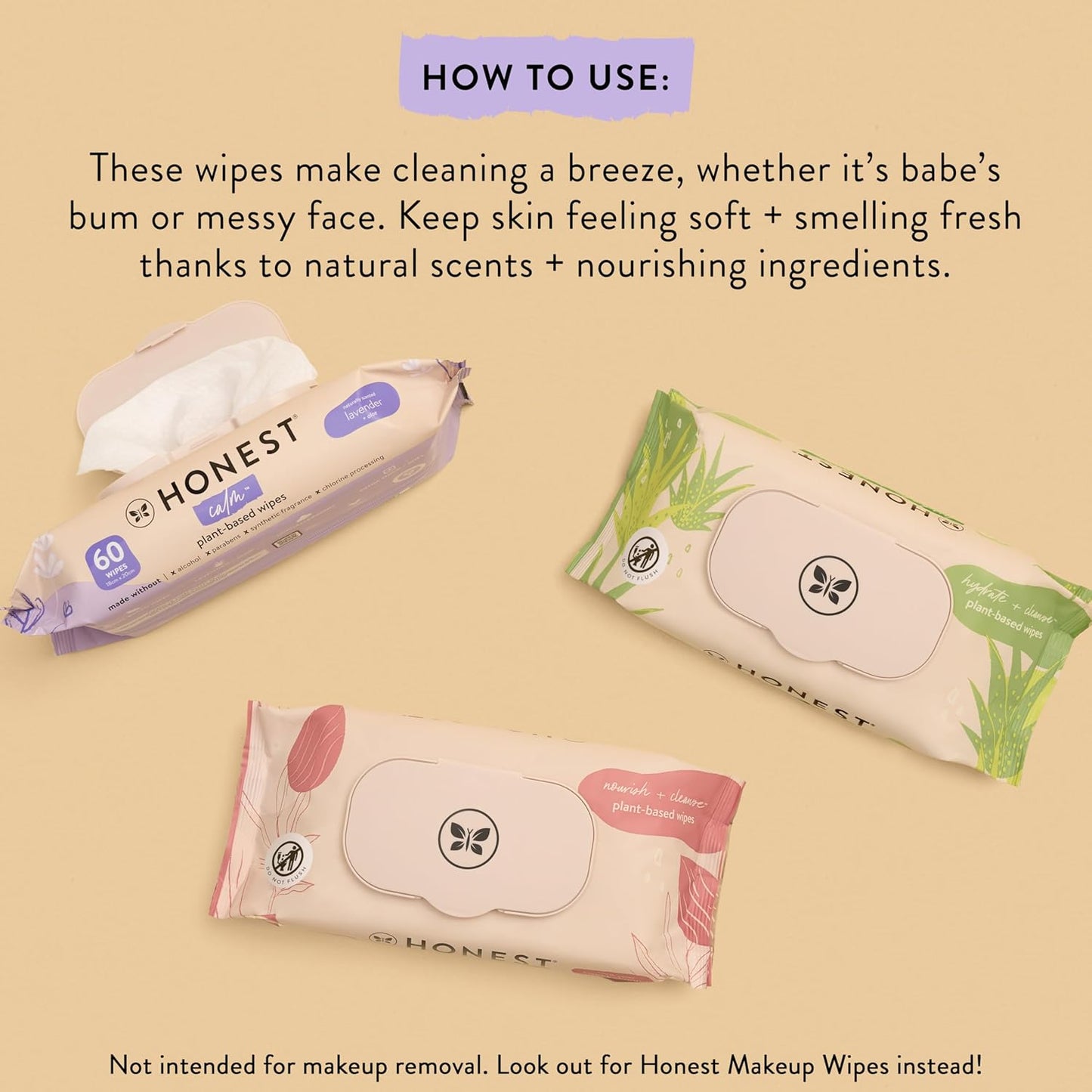 The Honest Company Nourish and Cleanse Naturally Scented Wipes Cleansing Multi-Tasking Wipes 99% Water Plant Based Hypoallergenic Sweet Almond 60 Count