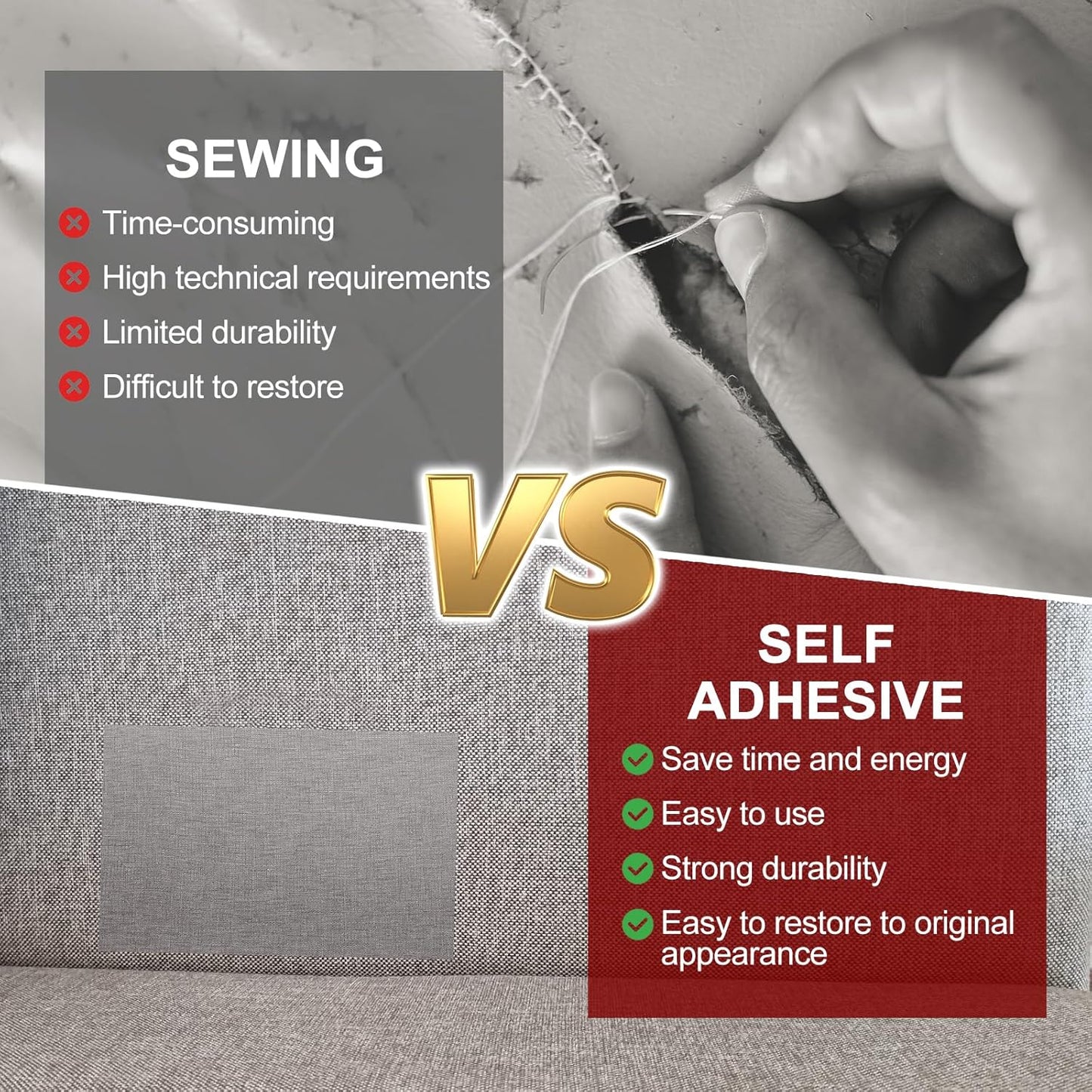 PATIKIL 70x6.2 Inch Linen Repair Tape, Repair Fabric Patch Self Adhesive Couch Patch Line Repair Patch for Furniture Sofa Car Seats Office Chairs, Dark Gray