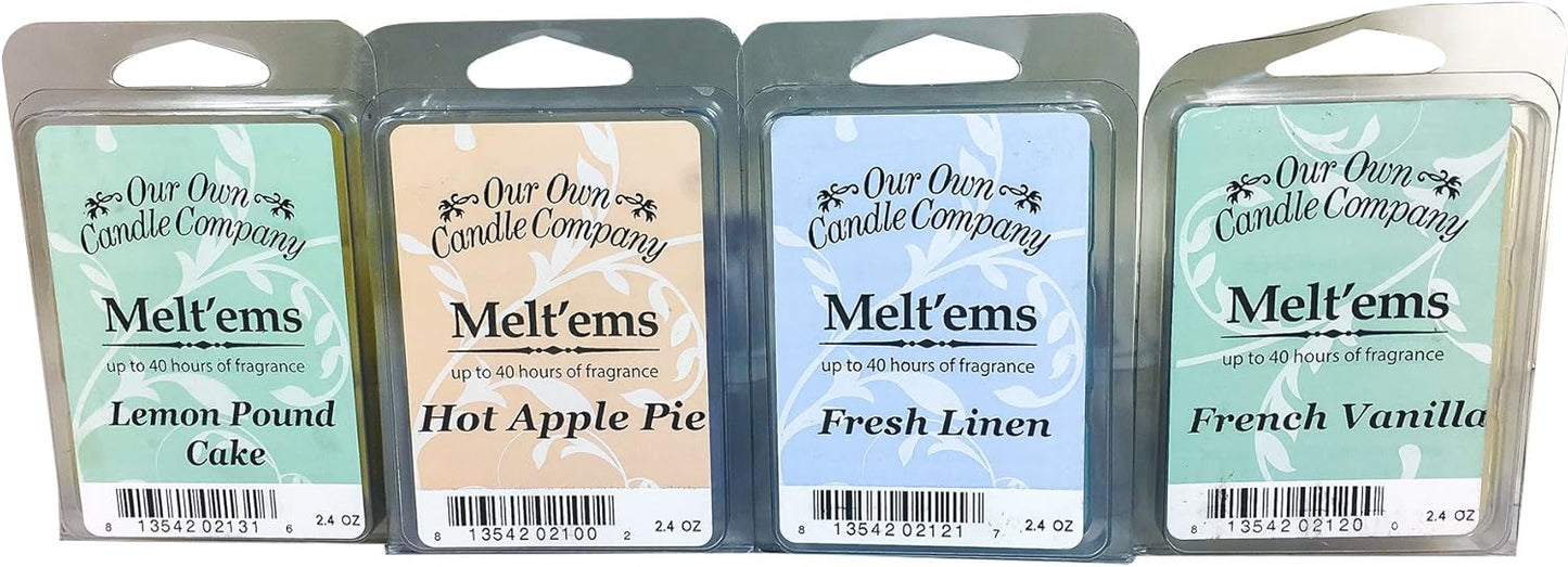 Our Own Candle Company Premium Wax Melt, Apple Pie, French Vanilla, Fresh Linen, and Lemon Poundcake, Everyday Variety Pack, 6 Cubes, 2.4 oz (4 Pack)