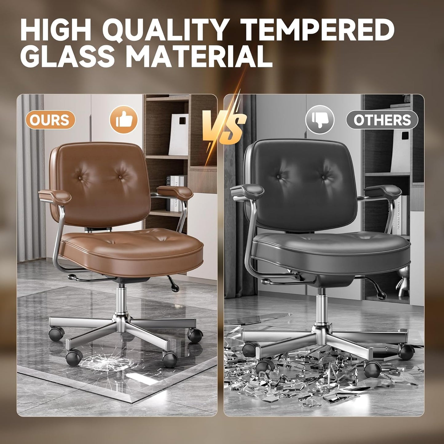 [Tempered Glass] 50“ x 44” Beveled Edge Glass Chair Mat with Polished Edge Clear Office Chair Mat, Glides Smoothly, Suitable for Carpet or Hardwood Floors