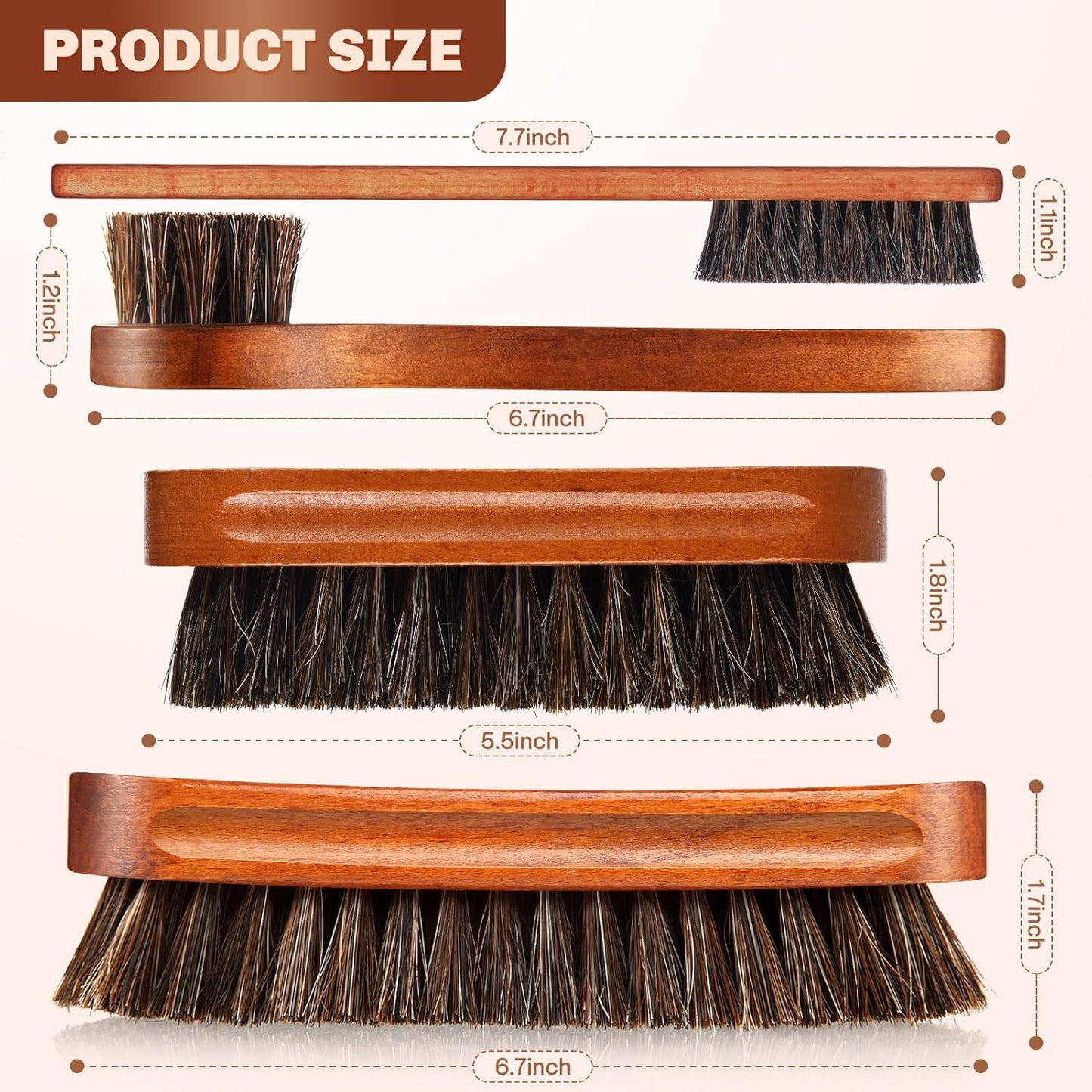 4 Pcs Horsehair Shine Shoes Brush Kit Polish Dauber Applicators Cleaning Leather Shoes Boots Care Brushes Suede Cleaner Brush with Microfiber Shoe Cloth(Brown Style A)