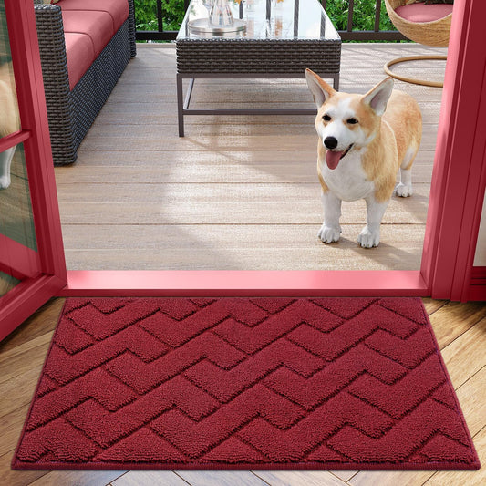 hicorfe Front Door Mat Outside Entrance,20"x31.5" Absorbent Muddy Dirt Resist Welcome Door Mats Outdoor Indoor,Stain and Fade Resistant,Non Slip Backing Entry Mat Doormat for Entryway(Red)