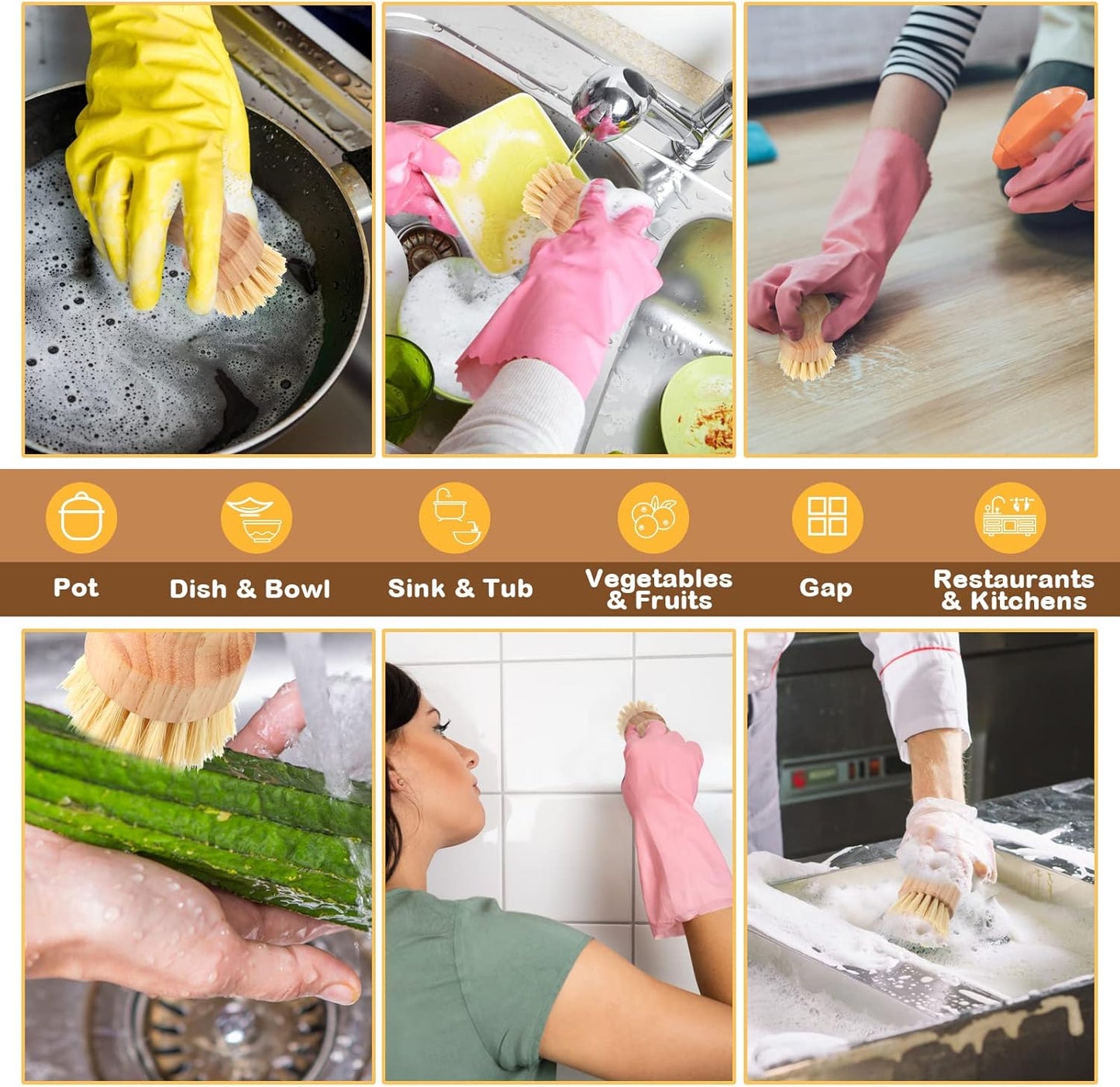 Nuenen 20 Packs Bamboo Dish Scrub Brushes Wooden Scrubbers Set Kitchen Dishwashing Scrubber with Natural Sisal Bristles for Iron Pot Pan Sink