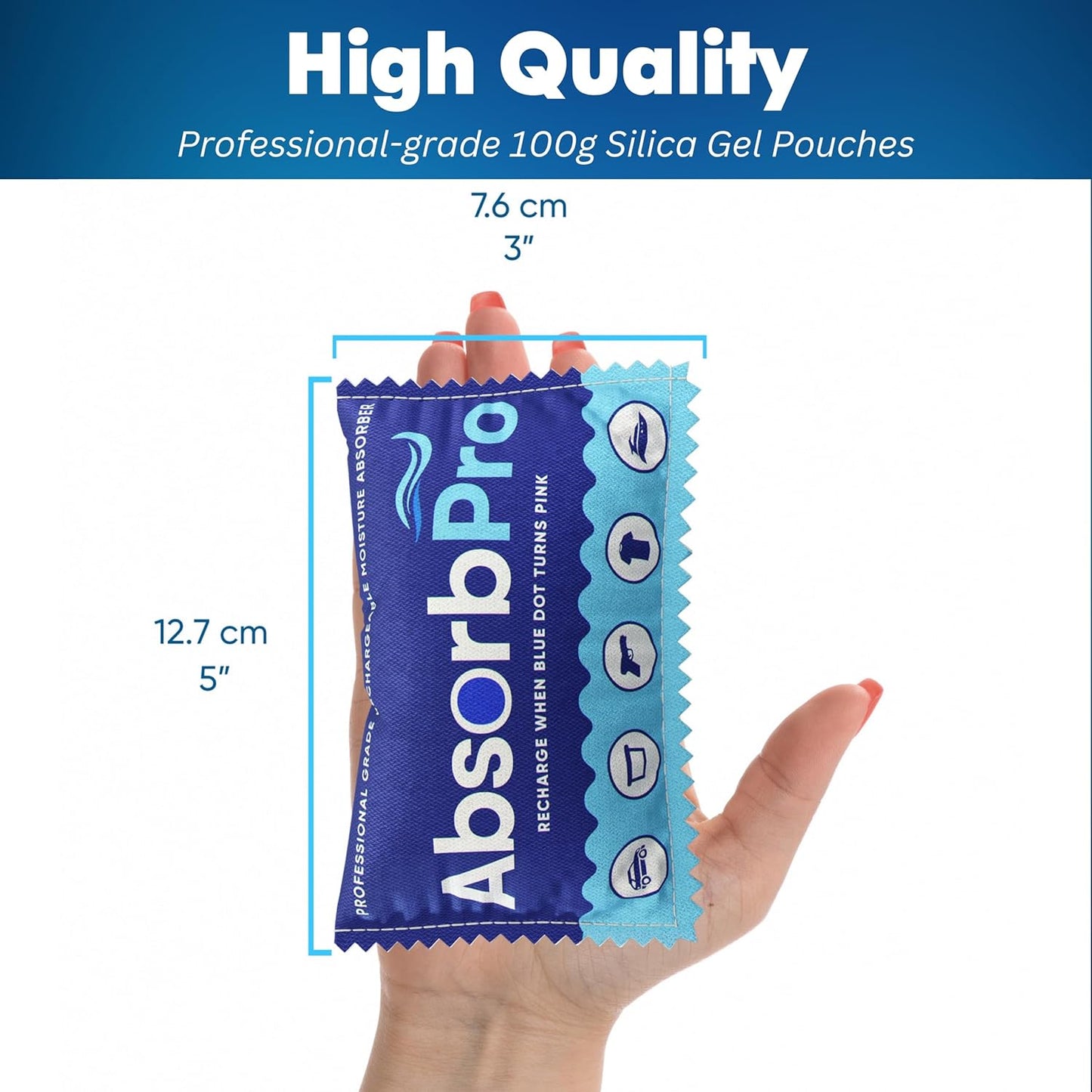 Rechargeable Dehumidifier Bag 3-Pack - 100g Reusable Moisture Absorbers - Silica Gel Packets for Bins, Totes, Gun Safe, Food Storage, Clothes, Cars, and Boats