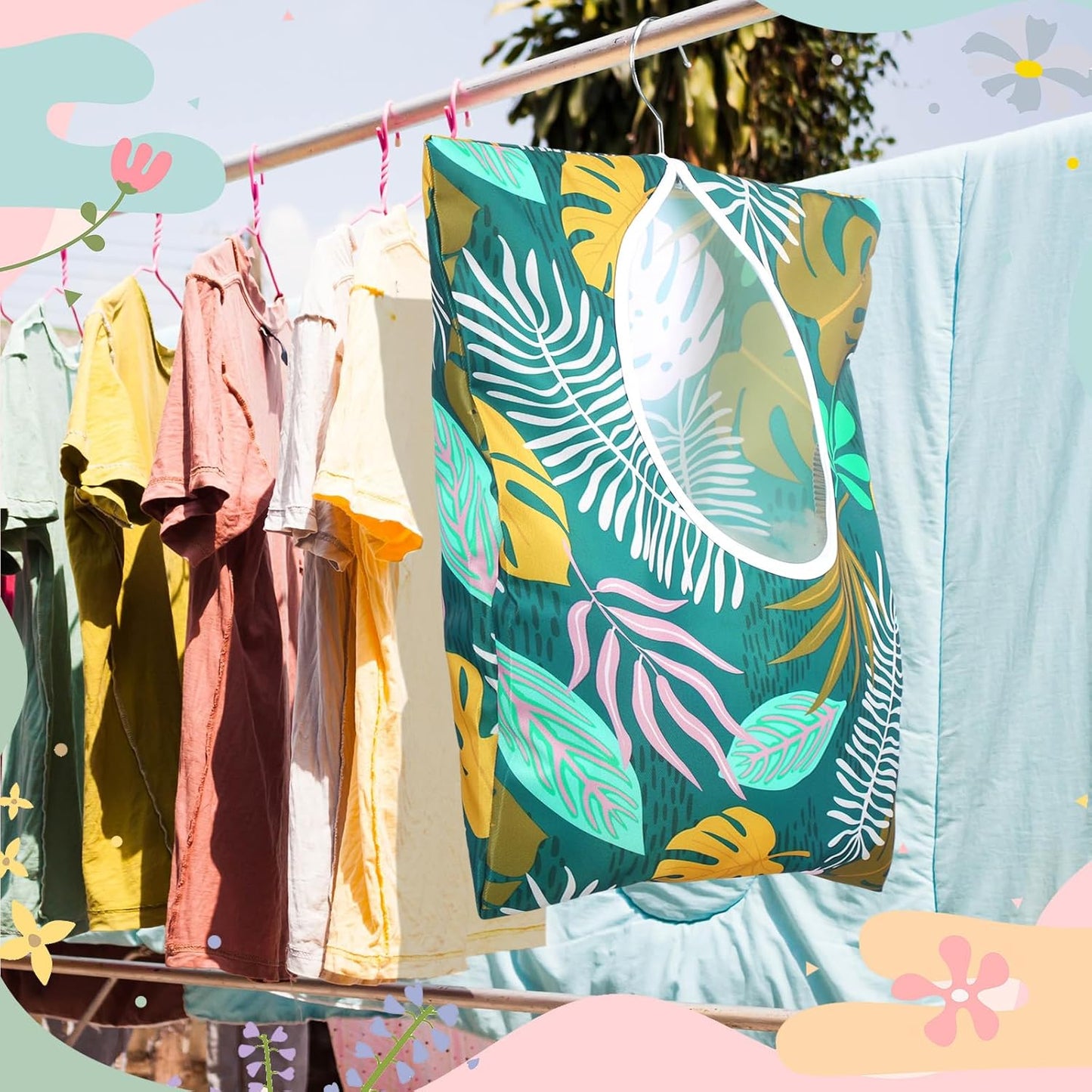 Woanger 2 Pcs Clothes Pin Bag Clothespin Holder 15 x 11 in to Hang on Line Clothes Pin Hanging Bag for Clothesline Outdoor Storage Organizer Basket with Large Opening(Leaves Style)