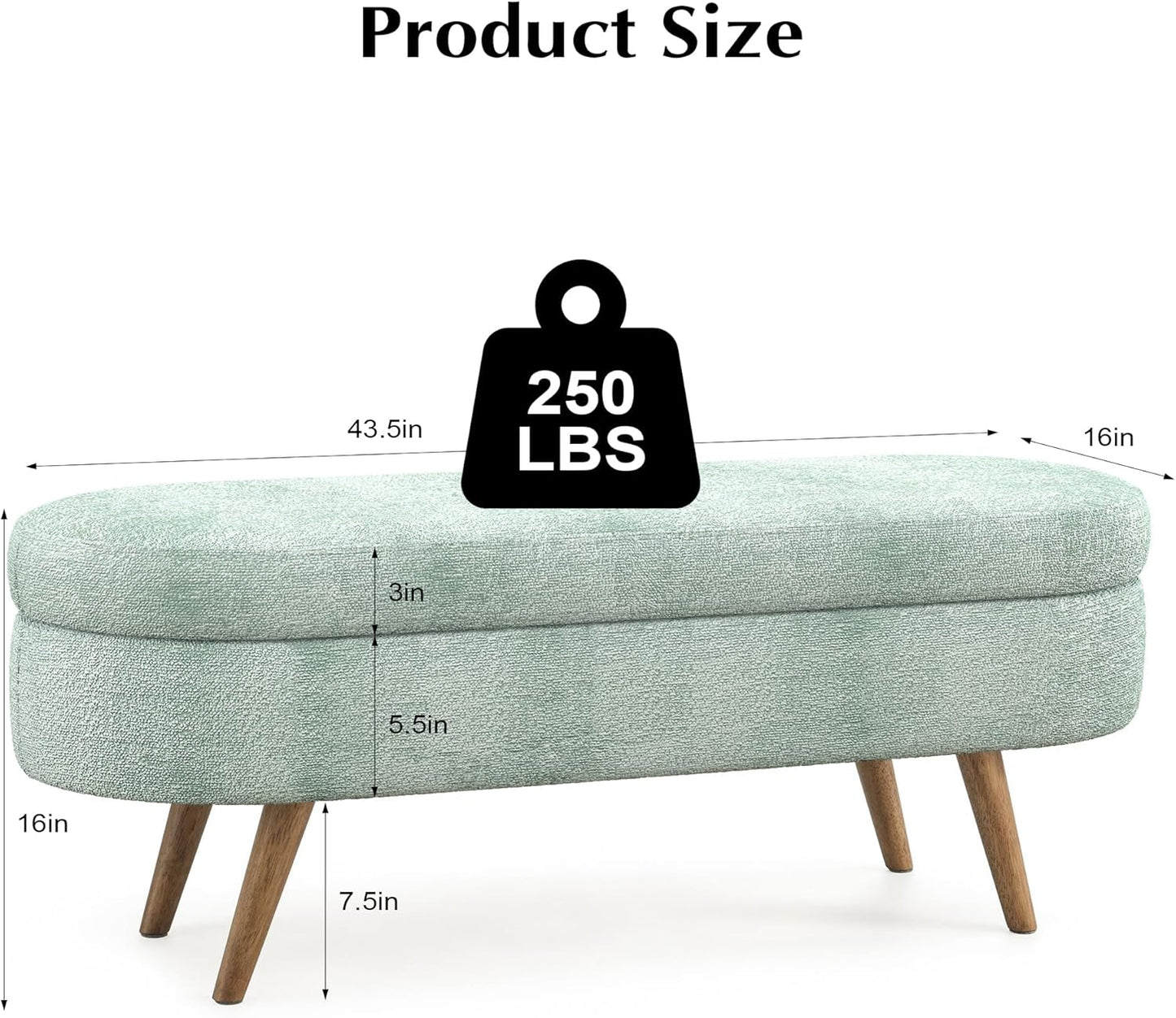 Storage Bench, 43" Storage Ottoman Bench, Shoe Storages Benches for Bedroom, Upholstered Entryway Benches with Seating, Rubber Wood Legs for Bedroom, Living Room, Entryway, Bed Side, Cyan