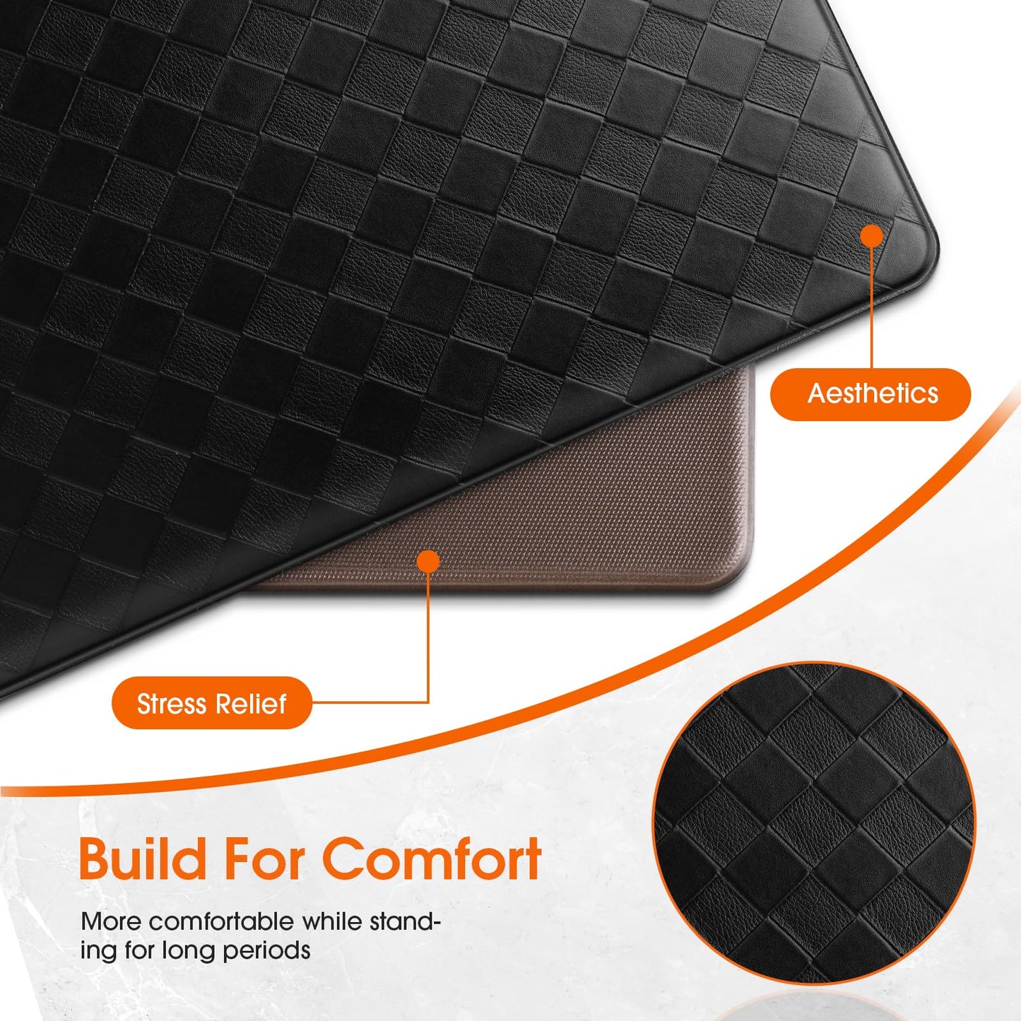 TranquilRelax 2-Piece Kitchen Mats, Cushioned Non-Slip Floor Mats, Black