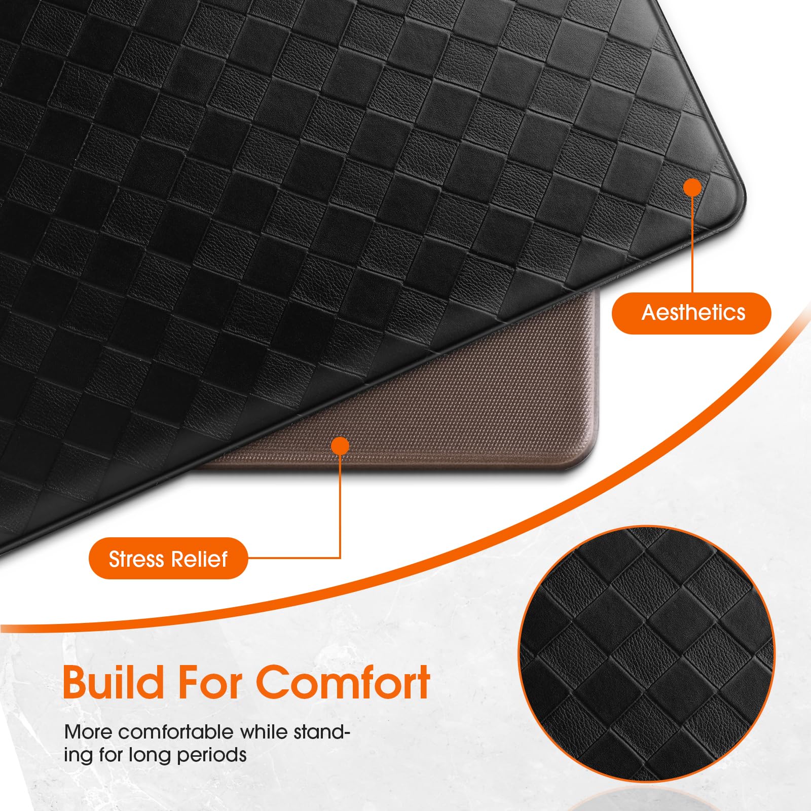 TranquilRelax 2-Piece Kitchen Mats, Cushioned Non-Slip Floor Mats, Black
