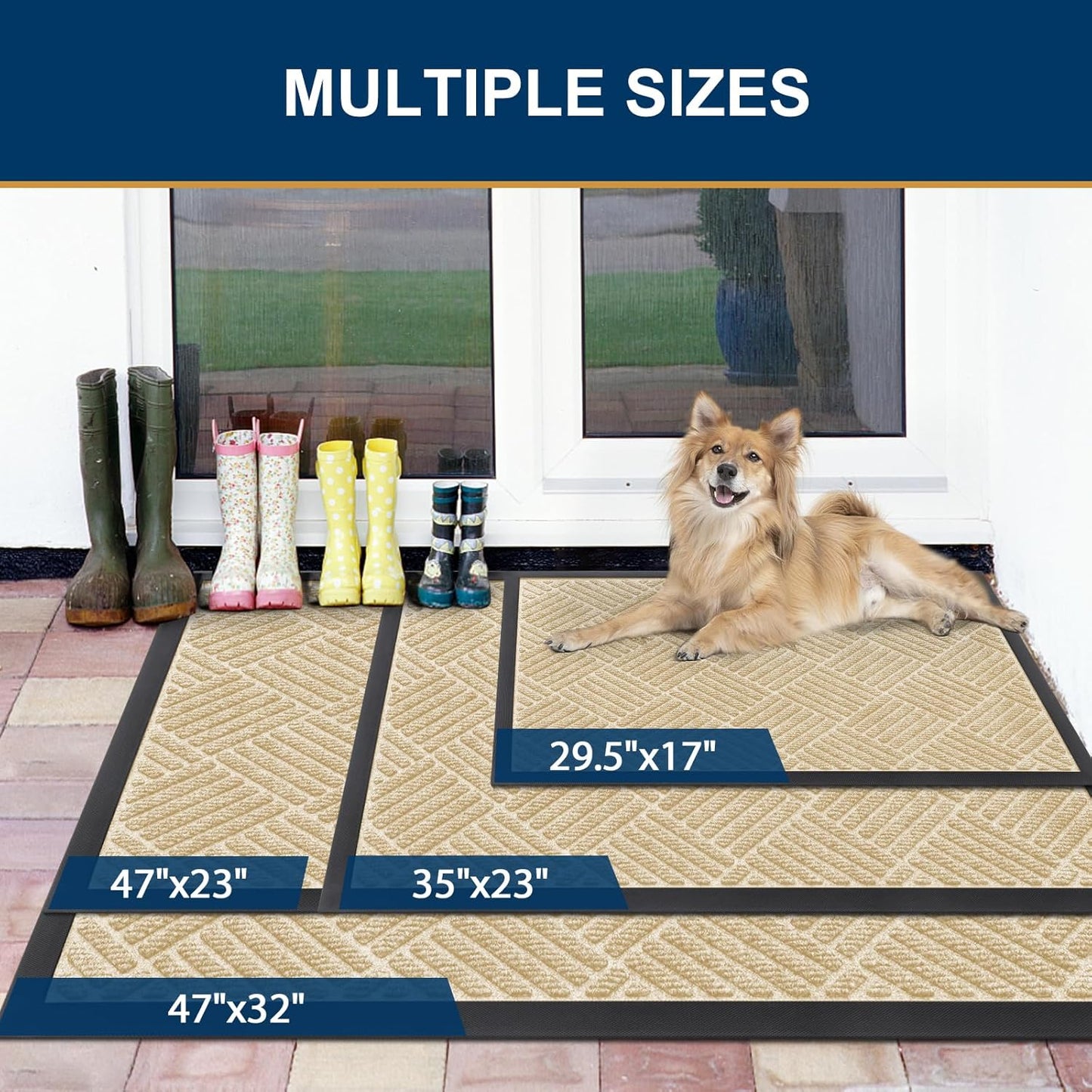 Smiry Front Door Mat Outside Entrance, Heavy Duty Outdoor Indoor Natural Rubber Doormat, Non Slip, Trap Dirt and Moisture, Easy Clean, Low Profile Patio Porch Entryway Mat, 35x23, Beige