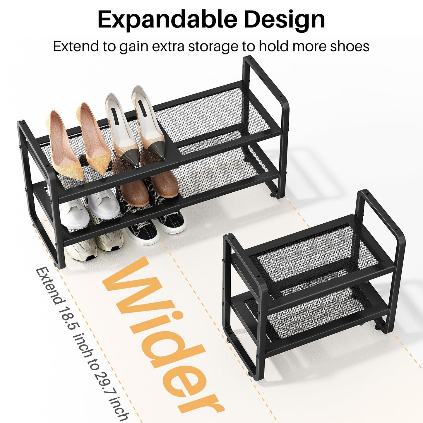 Expandable Metal Shoe Rack for Closet, Entryway & Garage, 2-Tier, Black