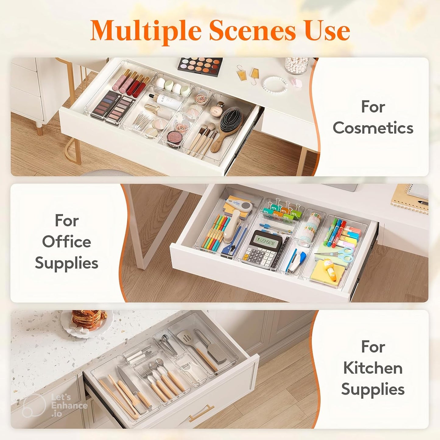 12-Pack Clear Plastic Drawer Organizer Trays – Multi-Use Acrylic Storage Bins for Kitchen, Bathroom, Makeup, Office, School & Undergarments – Perfect for Dorm, Apartment & Home Organization