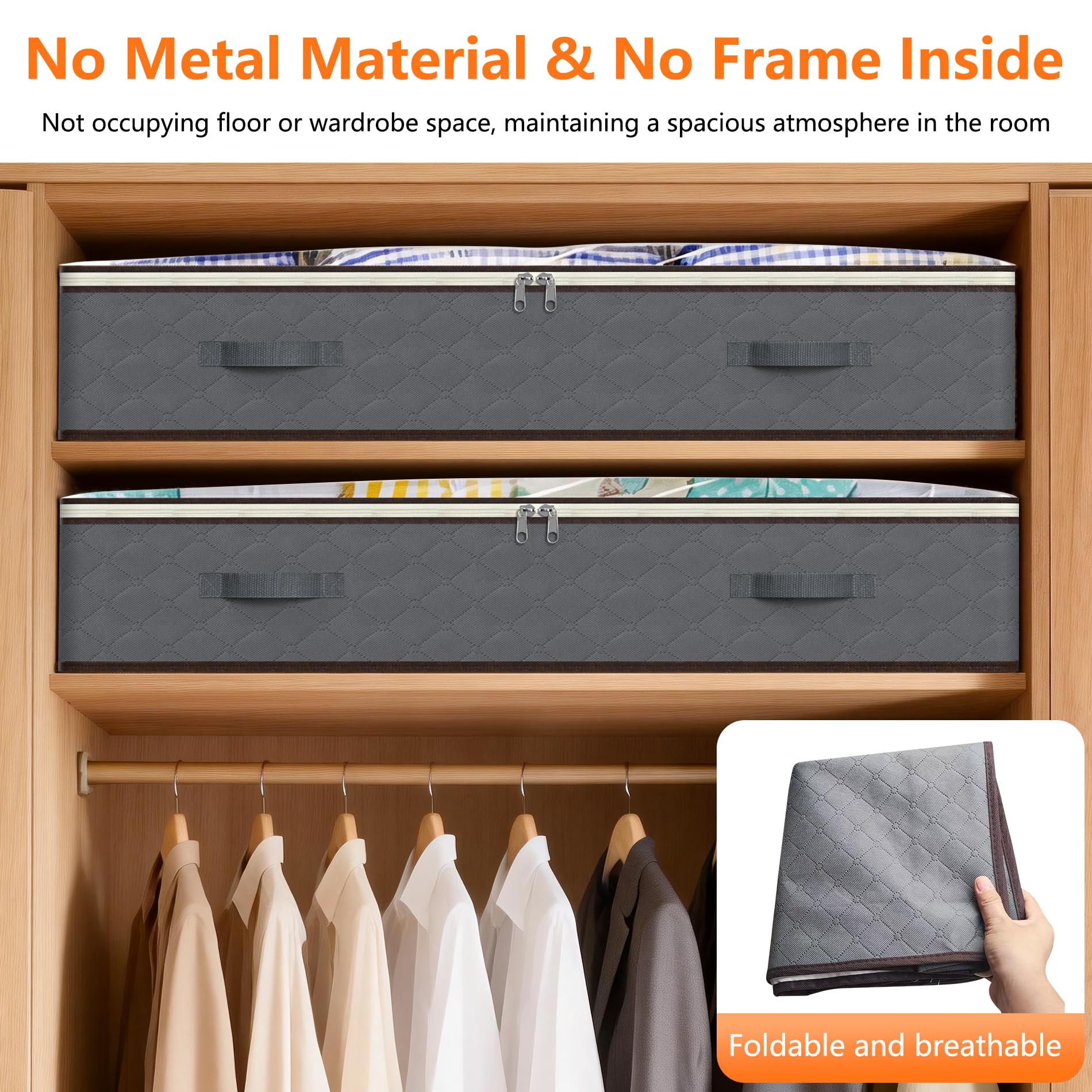 90L Under Bed Storage Containers,4-Pack Closet Organizer Storage Bins ,Grey