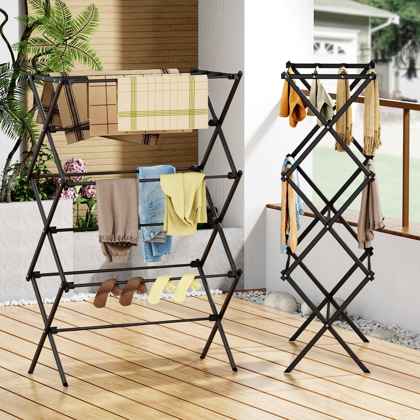 FILROUG Drying Rack Clothing, 3-Tier Clothes Drying Rack Foldable, Antirust Laundry Drying Rack