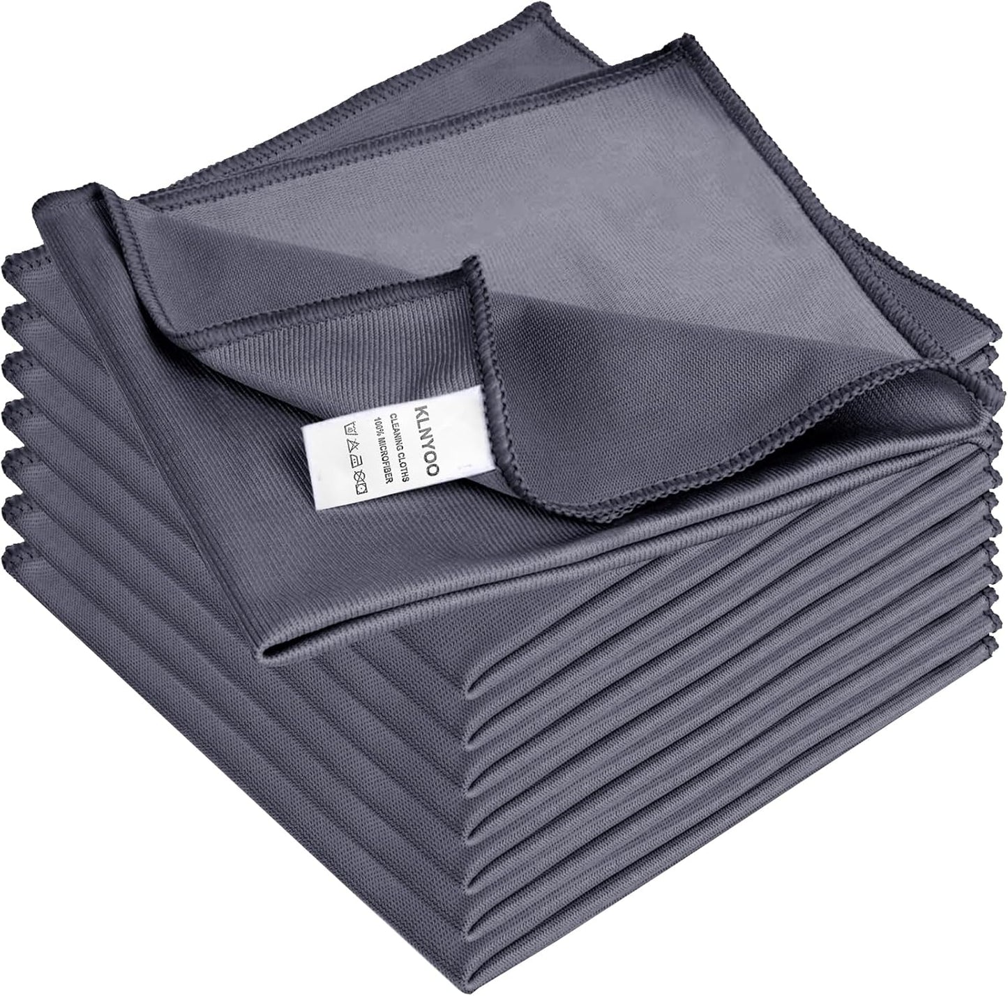 KLNYOO Microfiber Glass Cleaning Cloths Lint Free Streak Free Quickly and Easily Clean Windows & Mirrors Without Chemicals Polishing Cloth 16x16 Inch 8 Pack (Grey)