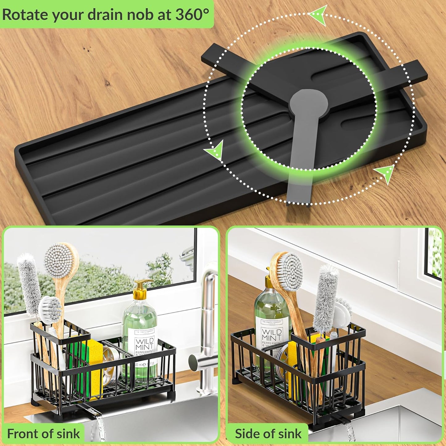 Self-Draining Kitchen Sink Caddy with Elevated Brush Holder – Rustproof Stainless Steel Multipurpose Sponge Holder for Kitchen Sink Organizer with Durable Design for Countertop