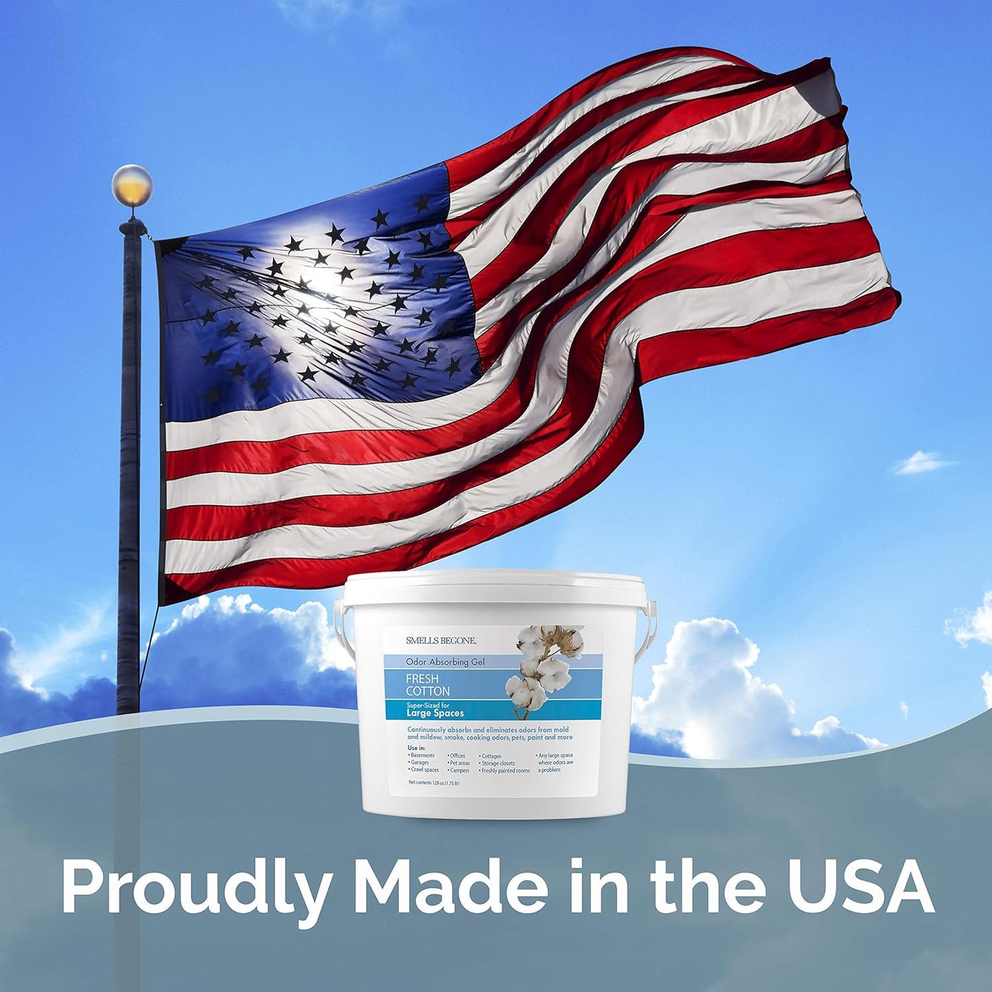 SMELLS BEGONE 1-Gallon Odor Absorber Gel - Air Freshener & Odor Eliminator for Homes, Garages & Commercial Buildings - Industrial Size - Fresh Cotton Scent