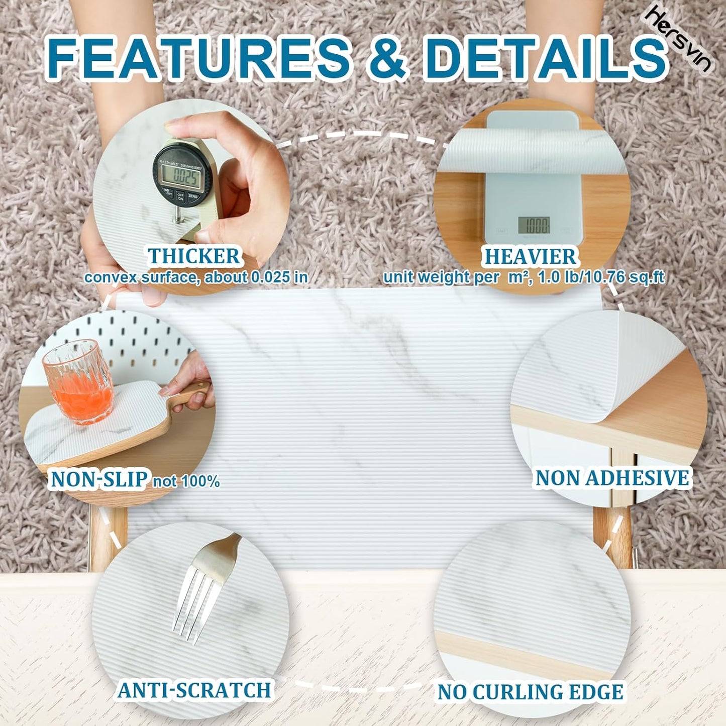 Shelf Liners 20 in x 20 ft EVA Drawer Mats, Non-Adhesive Cupboard Protector, Kitchen Cabinet Lining Fridge Liner (White Marble Stripe, 50.8x610cm)