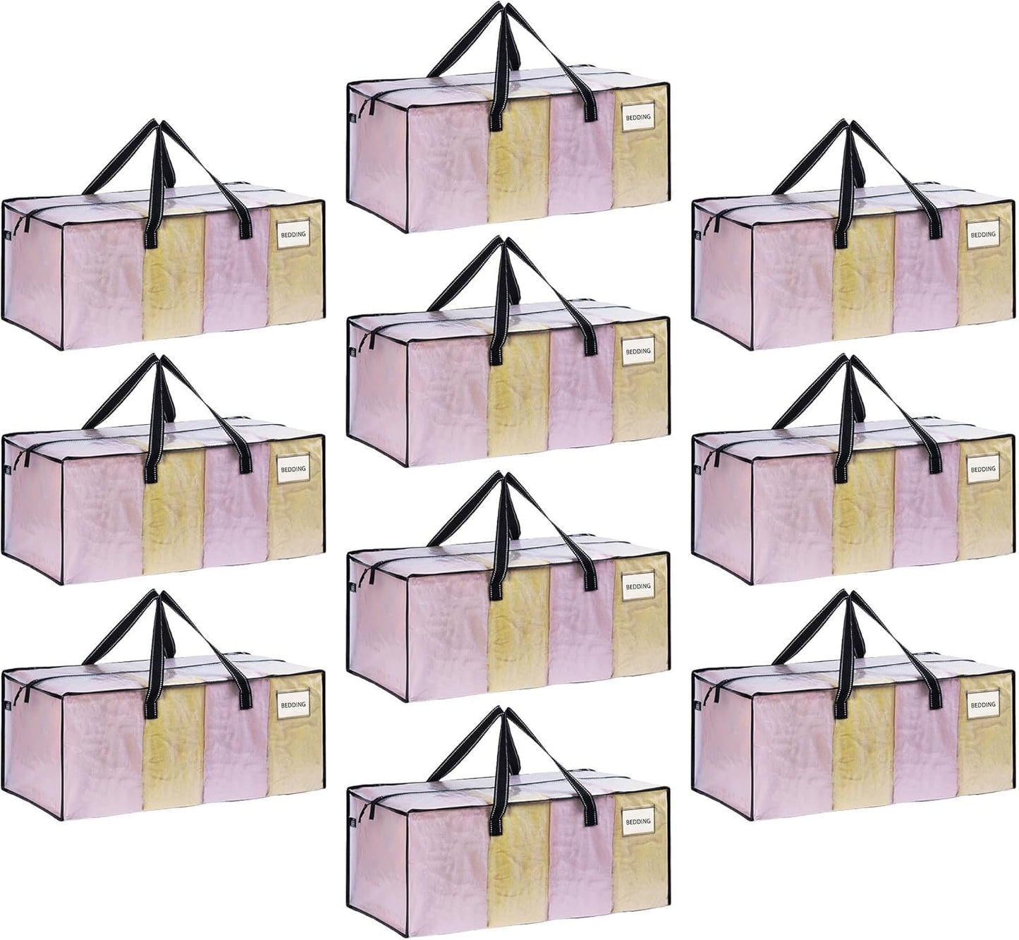 VENO 10 Pack Moving Bags Extra Large Storage Bags for College Move-In, Heavy-Duty Storage Totes, Packing Boxes, and Wardrobe Moving Supplies - Durable Laundry Bags for Clothes (Clear, 10 Pack)