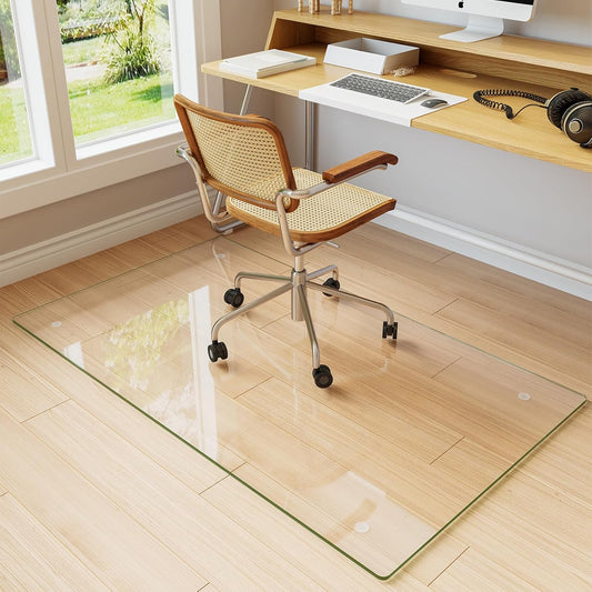 Koonmi Tempered Glass Chair Mat for Hardwood Floors & Carpets, 30" x 55“ Transparent Heavy Duty Office Floor Protector with Noise-Free Gliding Shatterproof for Home Office Desk