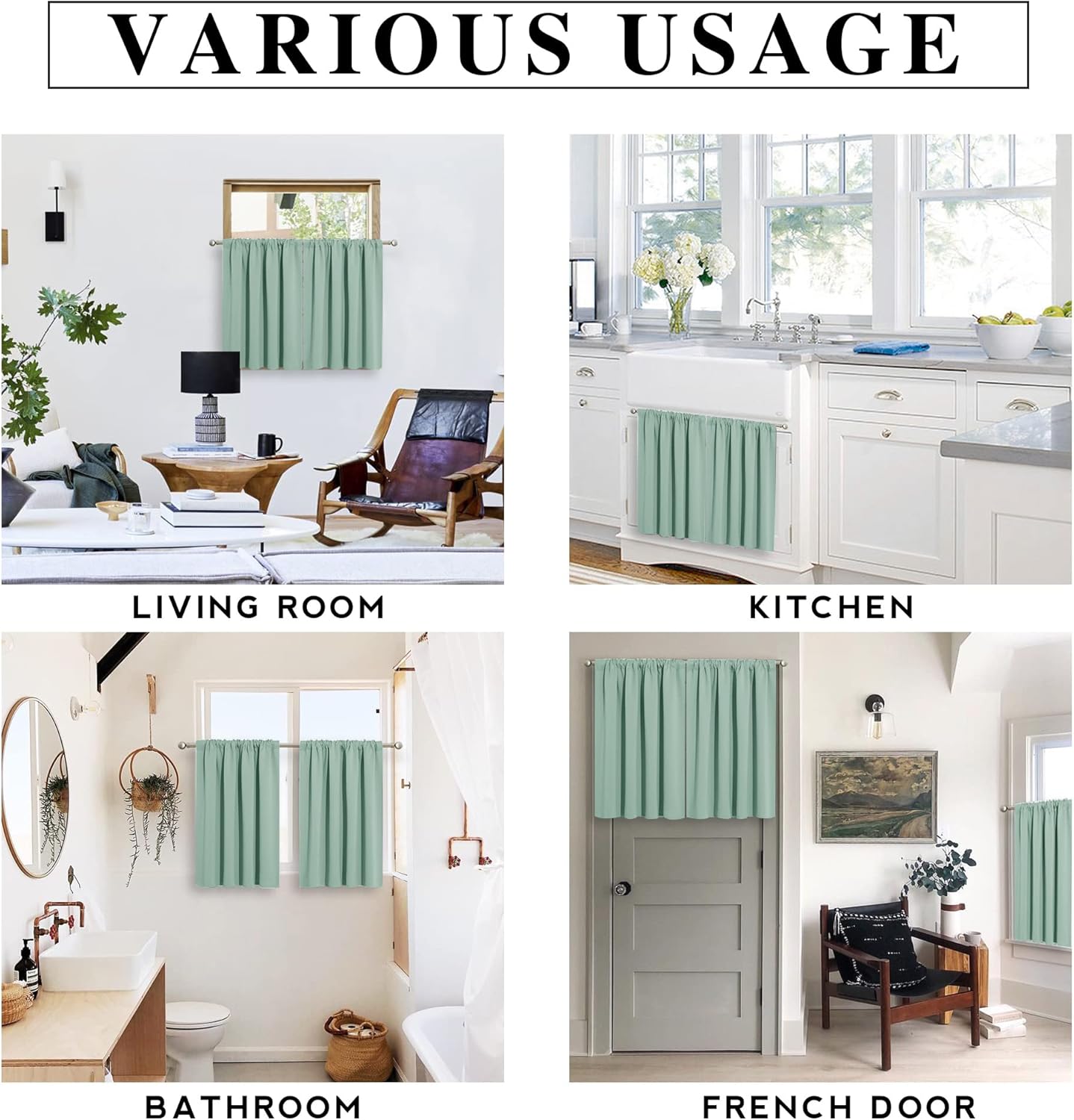 RYB HOME Blackout Curtains for Kitchen, Over Sink Privacy Curtains Window Decor, Thermal Insulating Drapes for Bathroom Cafe Bedroom Small Window, W 42 x L 24 inch, Aqua, 2 Panels