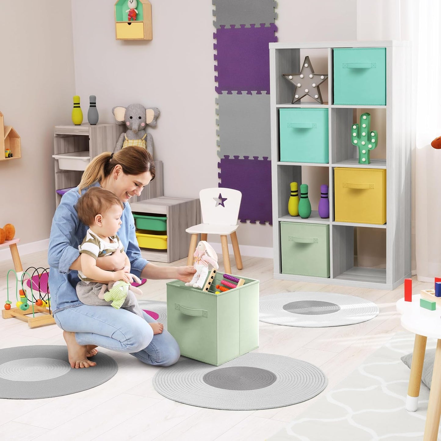 Sorbus Fabric Storage Cubes - 6 Foldable Storage Bins for Organizing Pantry, Cubbies, Toy Box - Clothes Storage & Closet Organizer - 13 Inch Collapsible Cube Baskets for Shelves with Handle