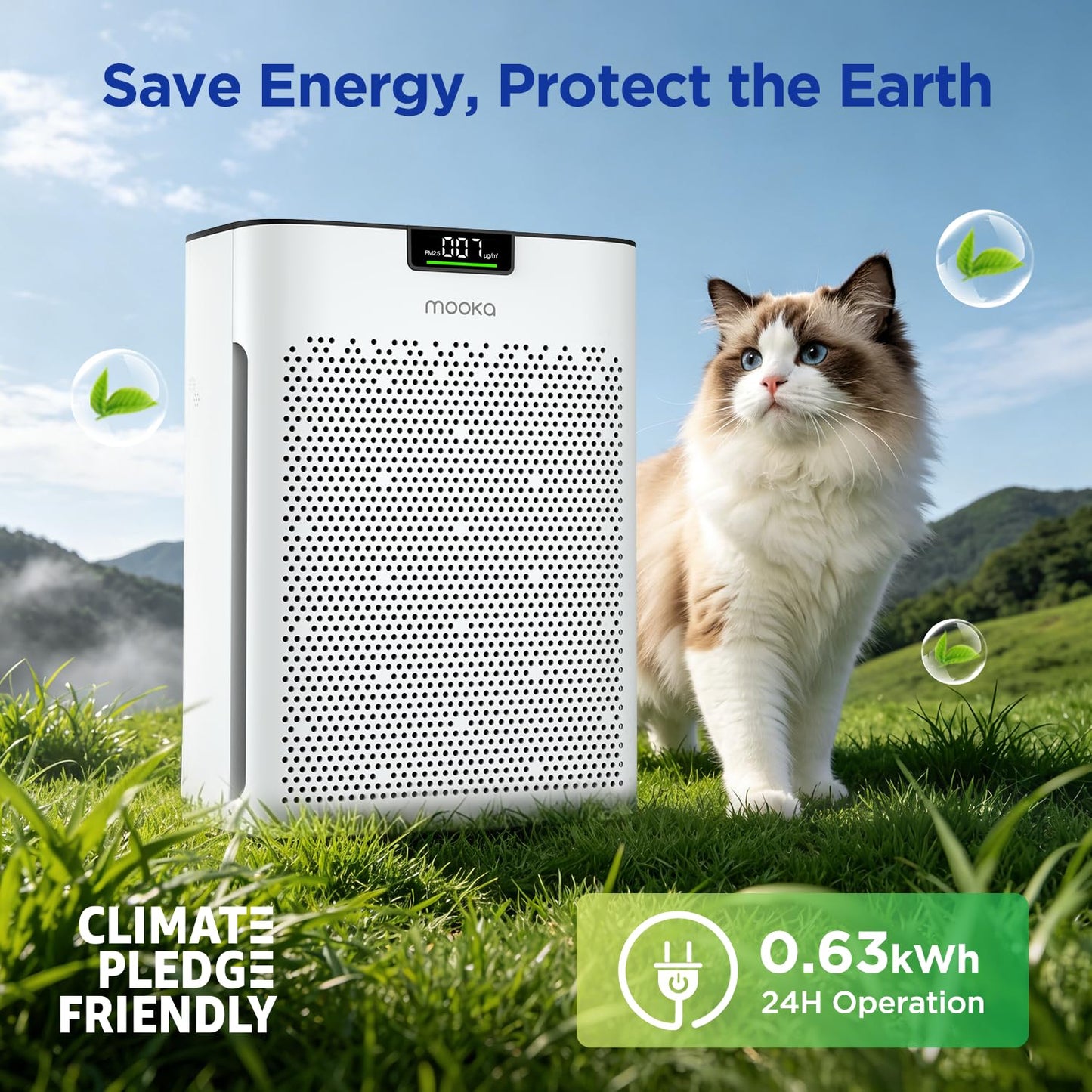 MOOKA Air Purifier for Home Bedroom Large Room 2200 Ft², True HEPA Filter