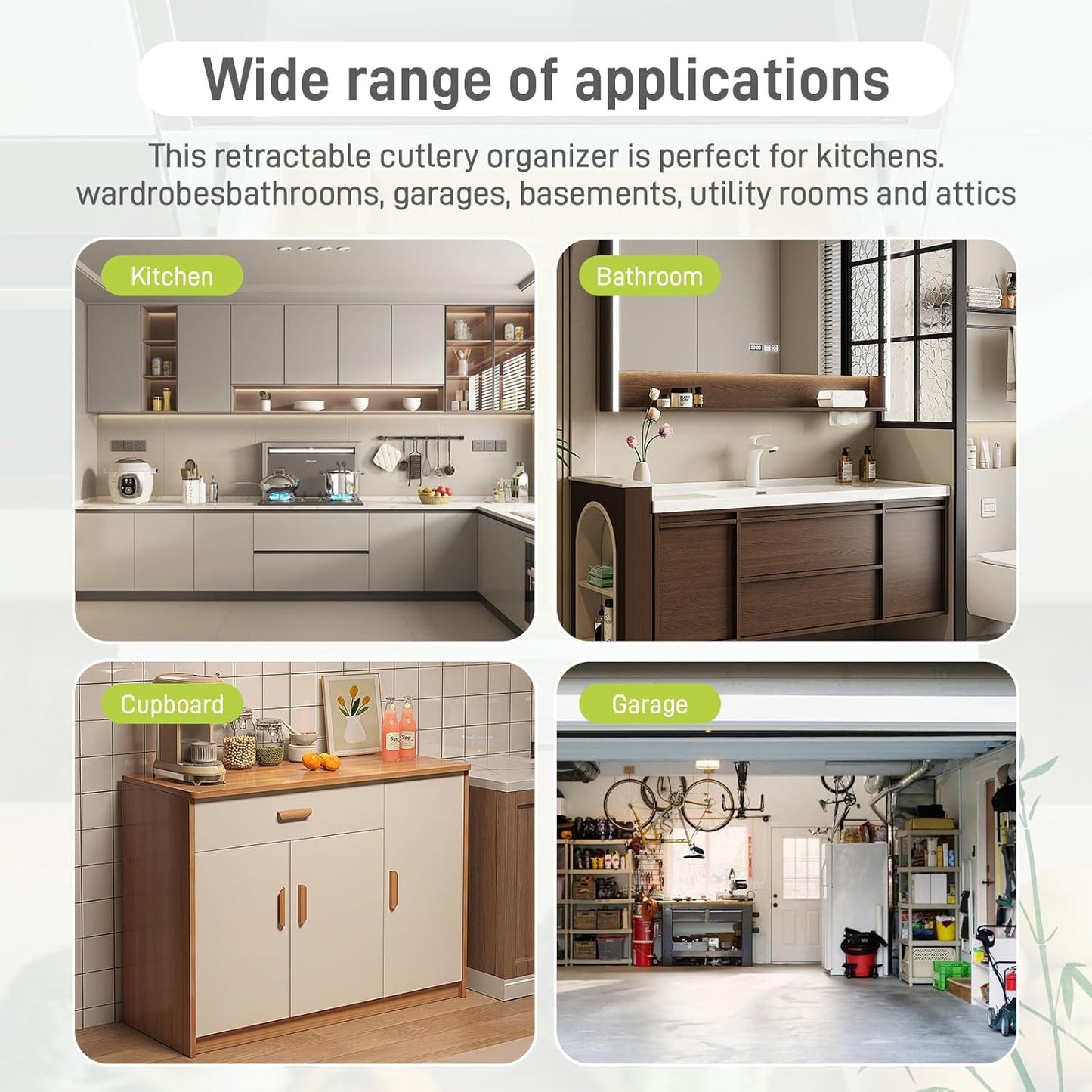 100% Bamboo Expandable Drawer Organizer - Adjustable Utensil and Cutlery Tray for Kitchen, Office, and Bathroom Storage.