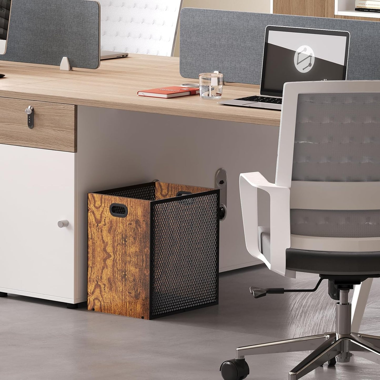 Retro Office Trash Can, Iron and Wood Combination Bedroom Garbage Can, Rectangular Design Wastebasket with Handle, Industrial Style Trash Can for Home Office, 11.02" X 7.87" X 11.81" 4.5 Gallon (2)