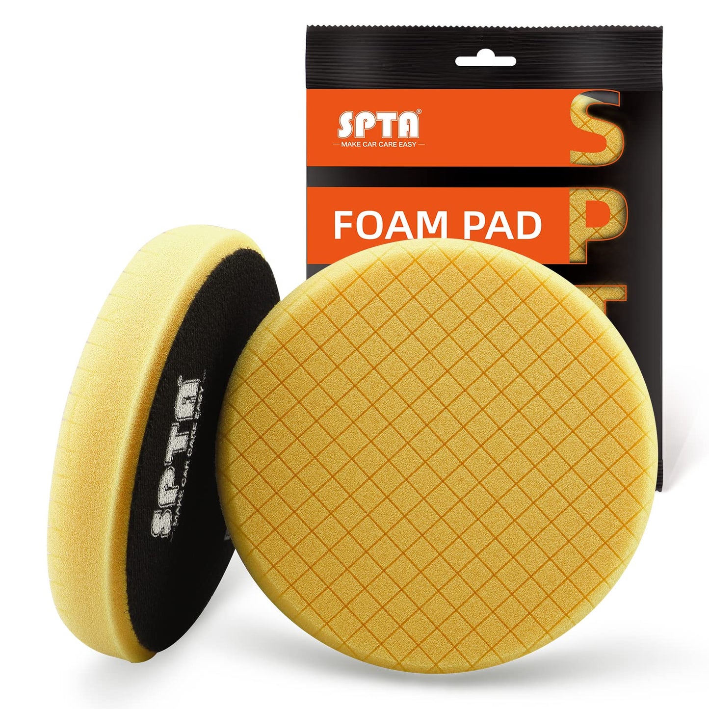 Yellow Medium Cut Pad, Buffing Polishing Pads, SPTA 1Pc 5.5 Inch Face for 5 Inch 125mm Backing Plate Compound Buffing Sponge Pads for Car Buffer Polisher Compounding, Polishing and Waxing - FPTSS5Y