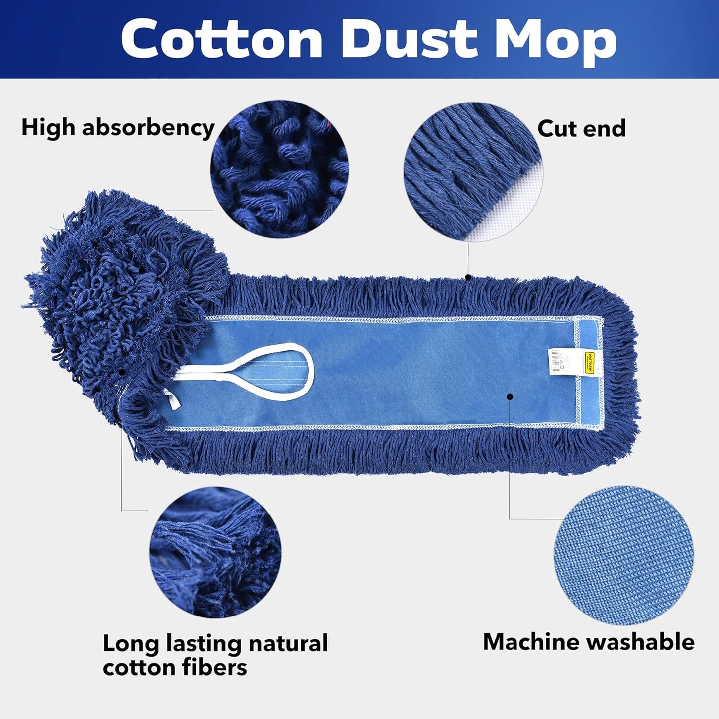 Matthew Cleaning 36'' Industrial Strength Cotton Dust Mop Refill Washable Replacement Heads for Residential & Commercial Use Fit Standard Dust Mop Frames, Hardwood, Laminate, Concrete Floors 12 Pack
