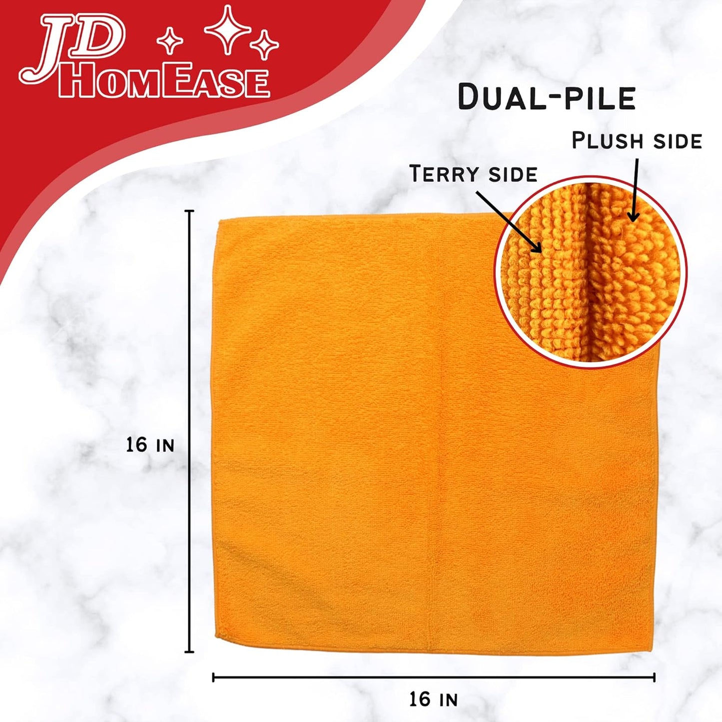 Microfiber Cleaning Cloths,24 Pack, 16"x16", All-Purpose, Softer, Highly Absorbent, Lint-Free, Reusable, Washable Pro Towels, Orange, for House, Kitchen, Bathroom, Car, Office