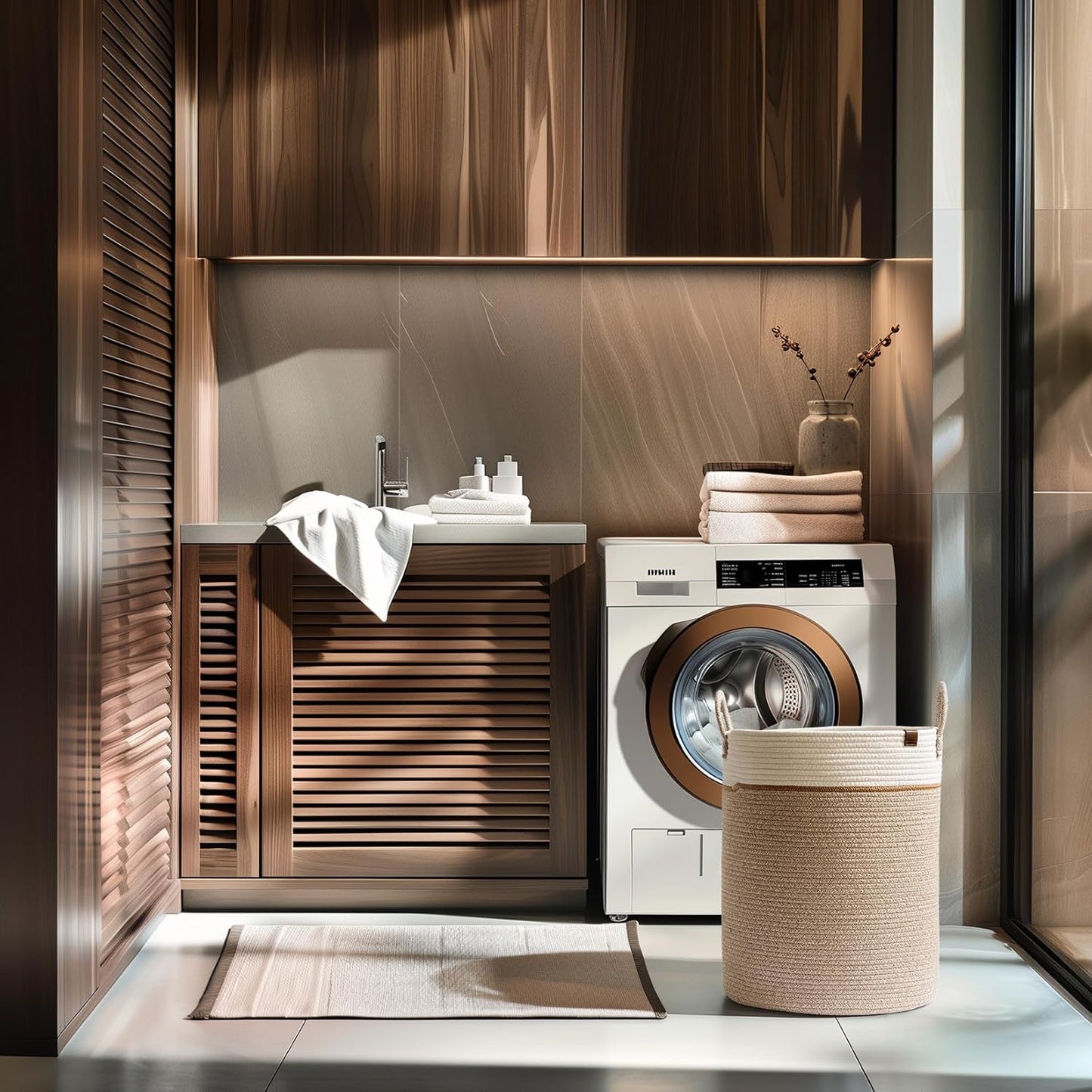 LA JOLIE MUSE Woven Basket Rope Storage Baskets - Tall Cotton Basket, Laundry Basket for Blanket, Kids Toy, Nursery Clothes Hamper Basket-L