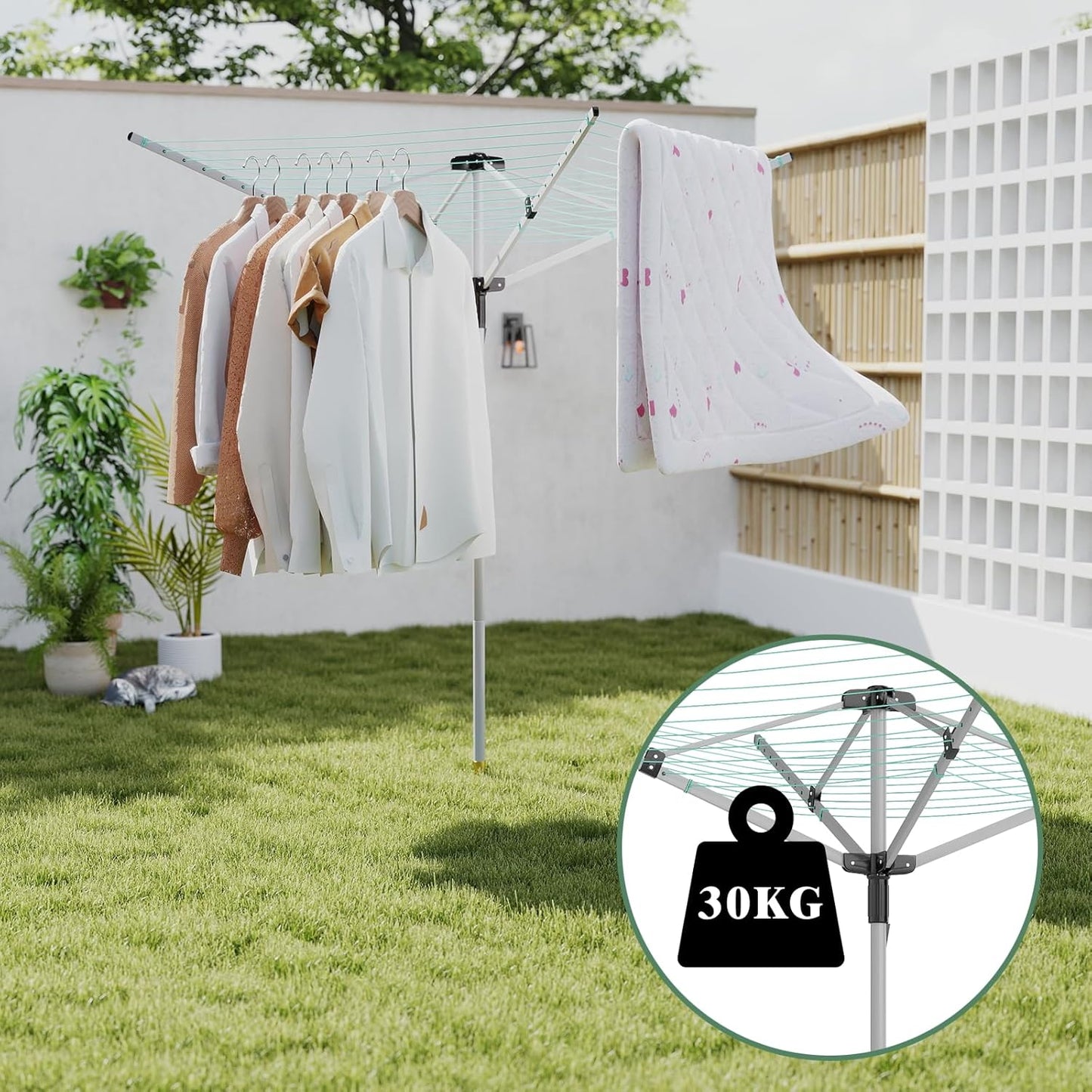 Outdoor Umbrella Drying Rack 165 Feet Umbrella Clothesline with 12 Lines Rotary Drying Rack Adjustable Height 4-Arm Foldable Clothes Drying Rack with Protective Cover for Backyard- Green