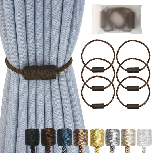 Magnetic Curtain Tiebacks 6 Pack Coffee Curtain Rope Tieback Curtain Holders for Drapes Modern Tie