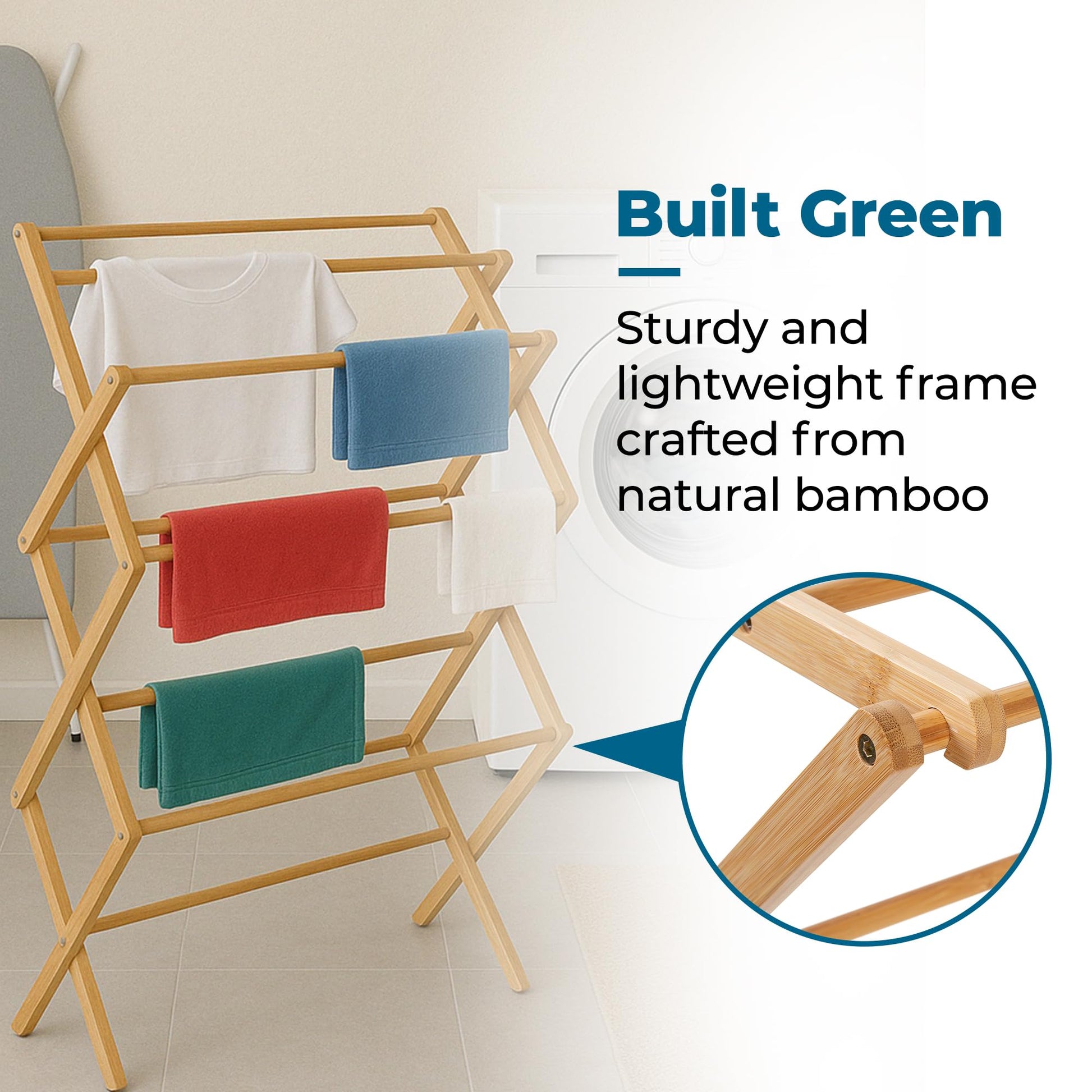 Honey-Can-Do Collapsible Bamboo Drying Rack – Sturdy & Foldable Laundry Drying Rack, Space-Saving &