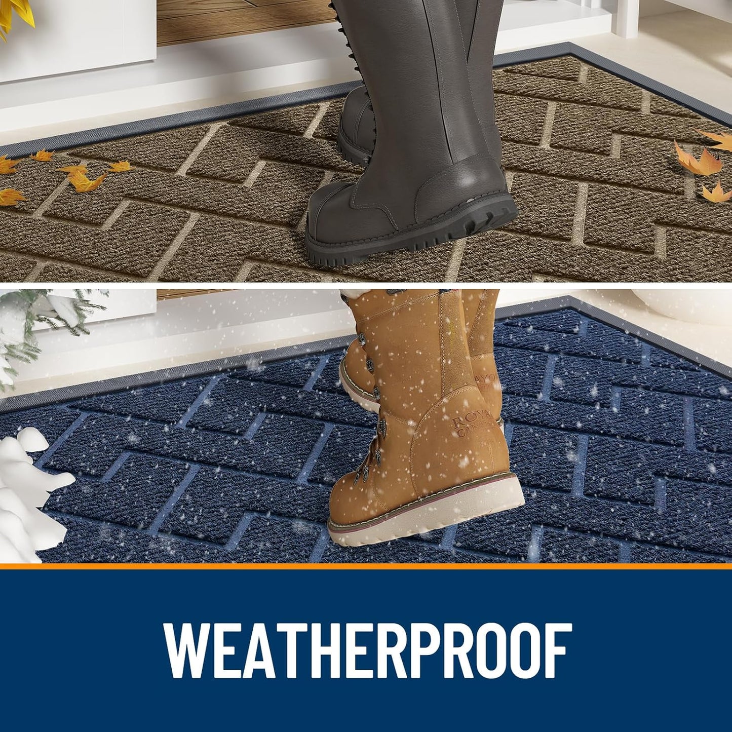 OLANLY Front Door Mat Indoor Outdoor Entrance, Waterproof All-Season, All-Weather Doormat, Sturdy Natural Rubber, Low Profile, Easy Clean Patio Porch Entryway Mat, Herringbone Brick (Grey, 59x23)