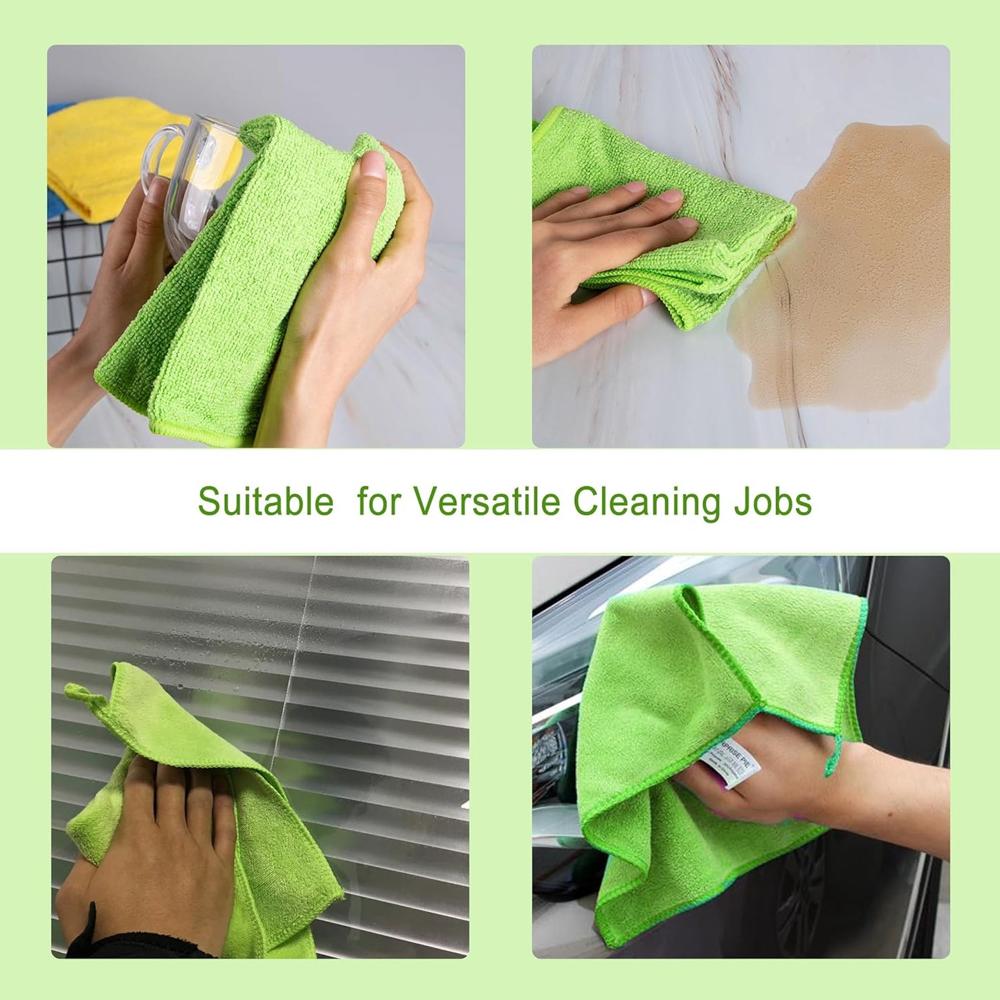 Microfiber Cleaning Cloth for Kitchen Housekeeping Dish Electronics Dust Rags Thick Lint Free Car Wash DryingTowel (12"x12") Green-6 Pack