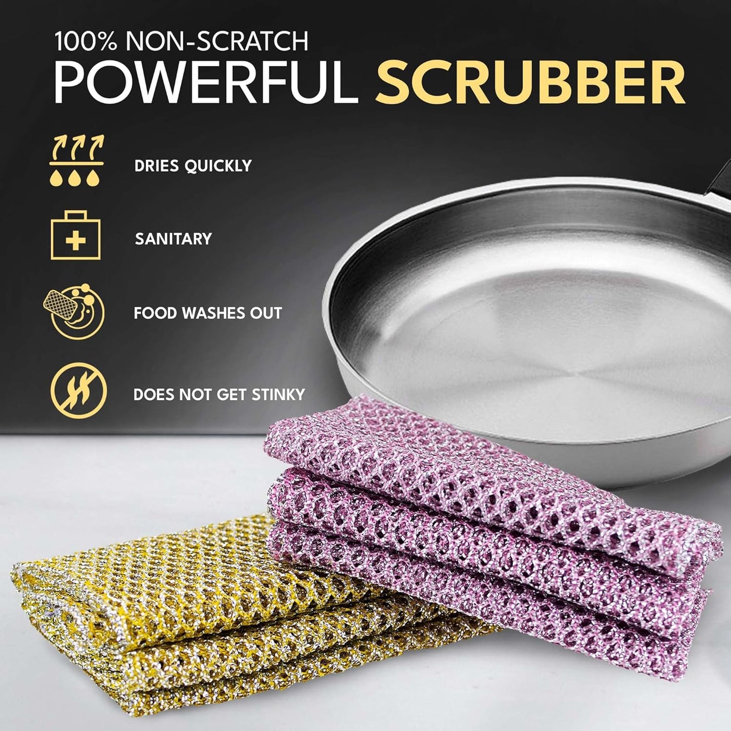 Heavy Duty Dish Scrubbers, Non-Scratch Scouring Pads - Odorless & Long Lasting Mesh Dish Cloth - Replace Sponges - Kitchen, Floor and Bathroom Usage - Made in Korea (2 Pcs)