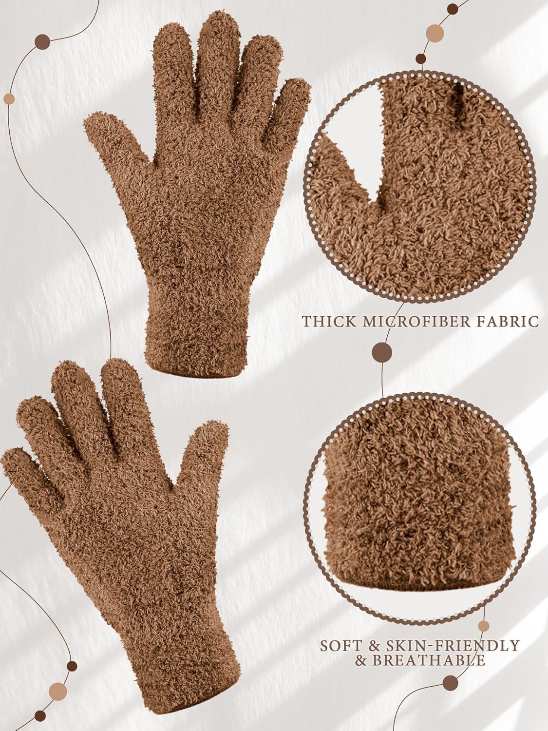 Patelai 3 Pairs Microfiber Plant Dusting Gloves Leaf Cleaning Gloves for Indoor Plants, Blinds, Furniture, House(Large,Black, Brown, Dark Brown)