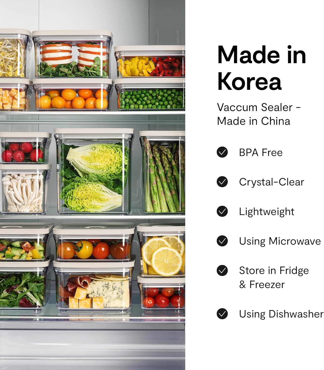 VAKUEN Premium Airtight Food Storage Container. Special Edition Mercury Color 8P/Set. 7pcs Container and Vacuum Sealer. Patented Double Silicone Lining, 100% Leak Proof, BPA-FREE