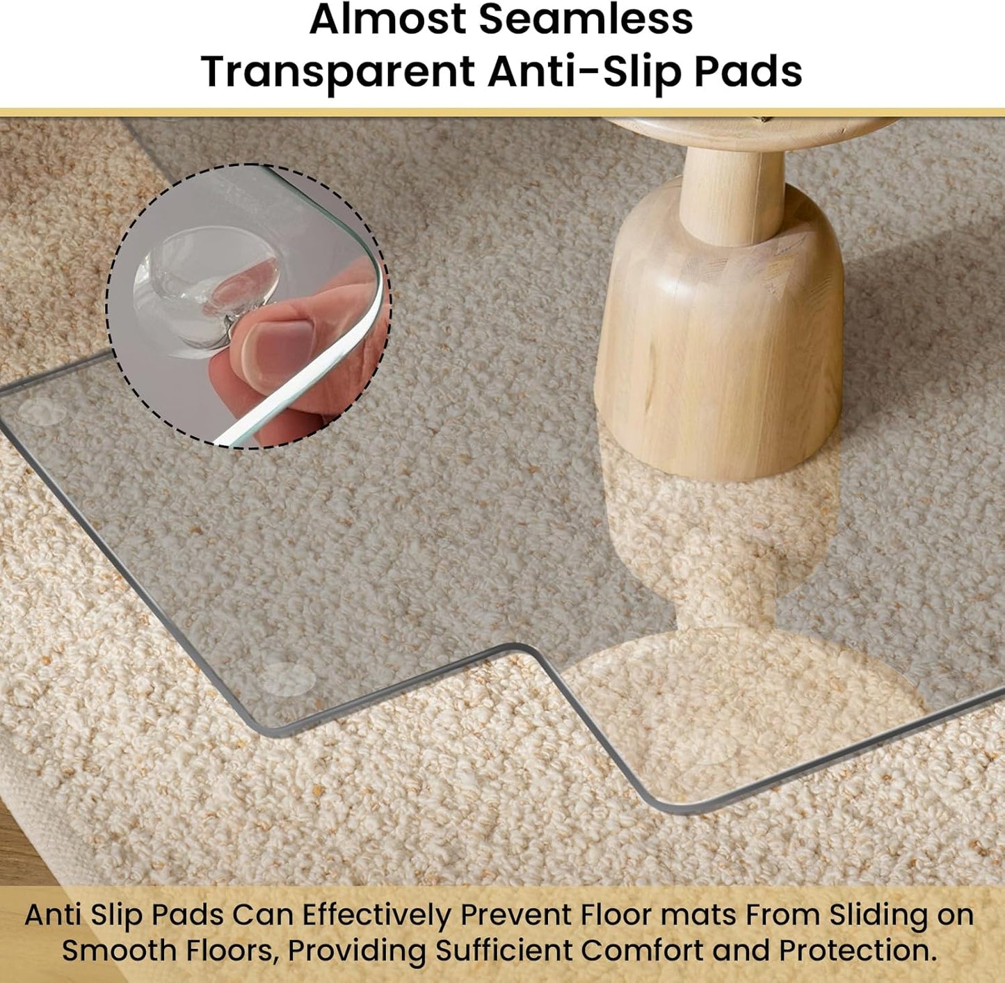 VSARHouse Irregular Tempered Glass Office Chair Mat with Lip, 53"x45" Glass Floor Mat for Carpets or Hard Floors, with Tabbed and Non-Slip Pads, Effortless Rolling, Thick 0.2"