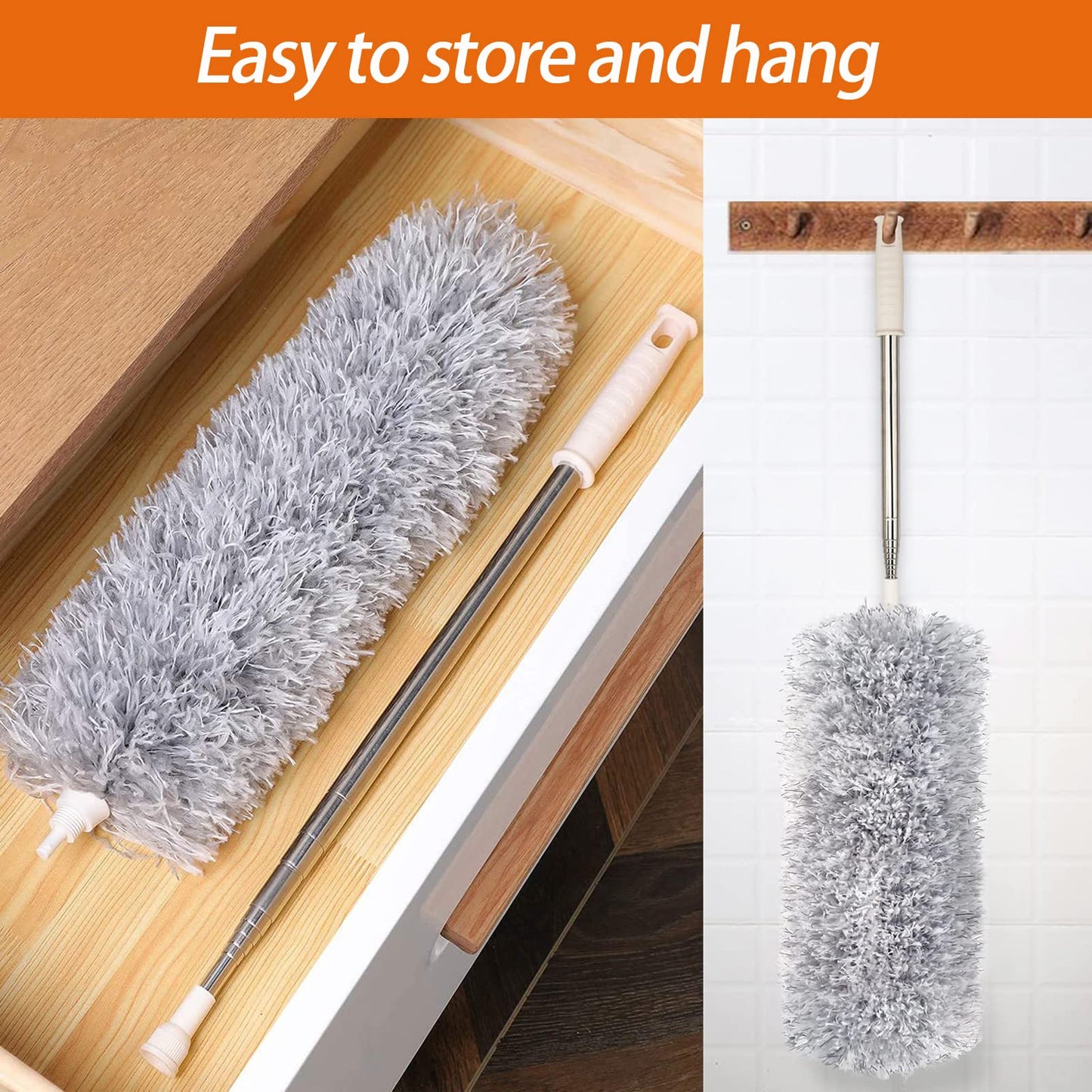 Microfiber Feather Duster, High Ceiling Fans with 30-100 Inch Pole, Gray