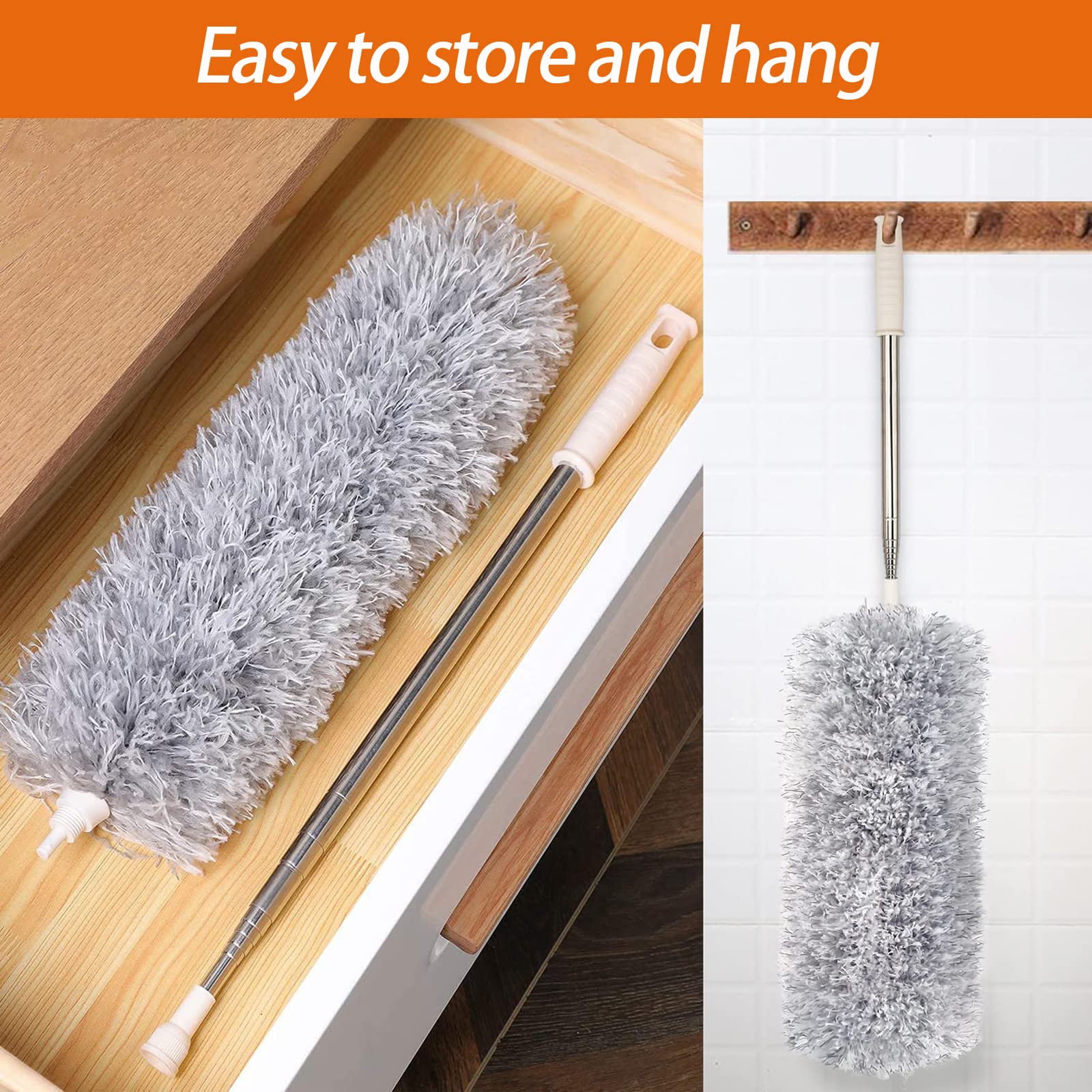 Microfiber Feather Duster, High Ceiling Fans with 30-100 Inch Pole, Gray