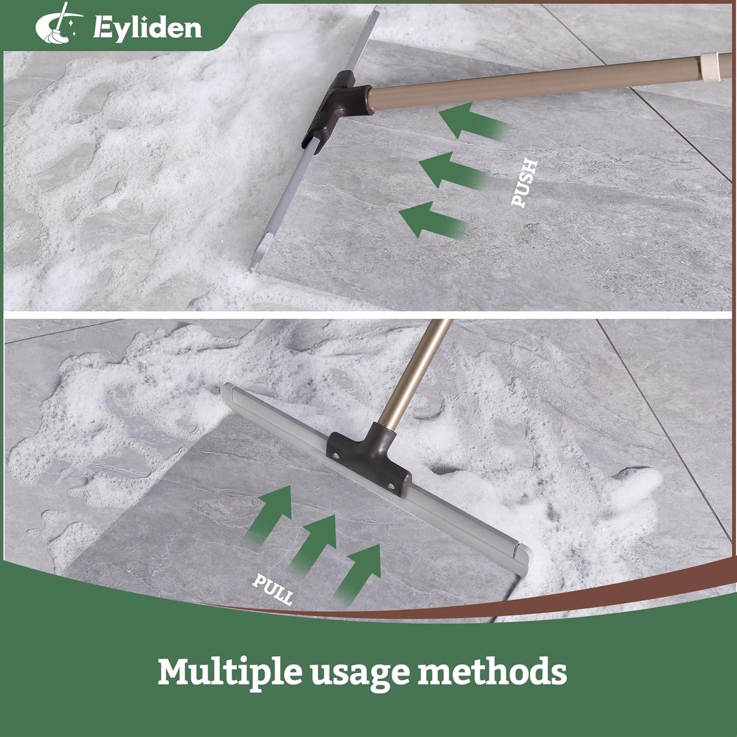 Eyliden Rubber Floor Squeegee, Quick Water & Foam Removal Broom | Heavy-Duty, Dual-Action Push & Scrape, Squeegee for Shower Glass Concrete Garage Commercial Epoxy Floors